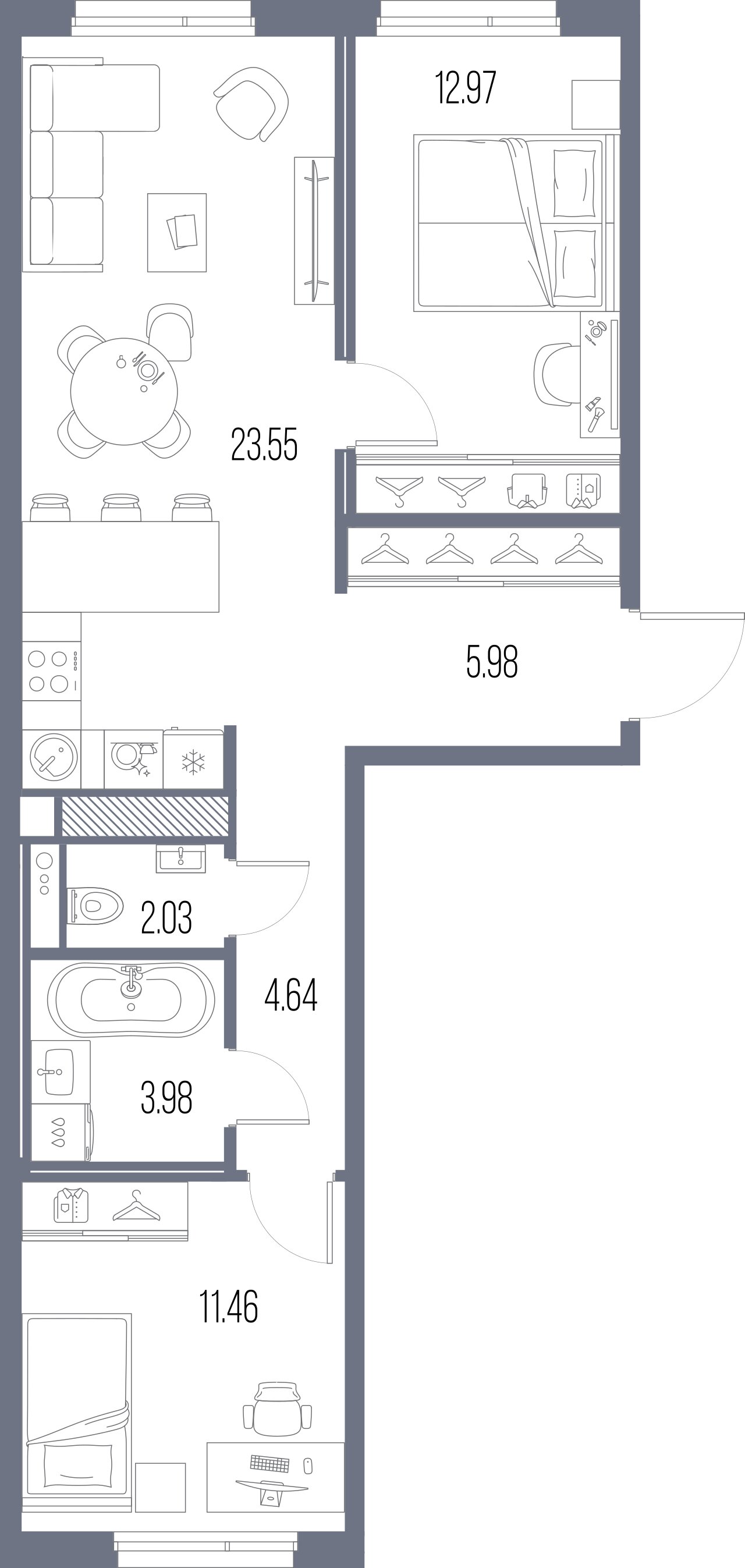 2-комнатная квартира, 64.61 м²; этаж: 8 - купить в Санкт-Петербурге