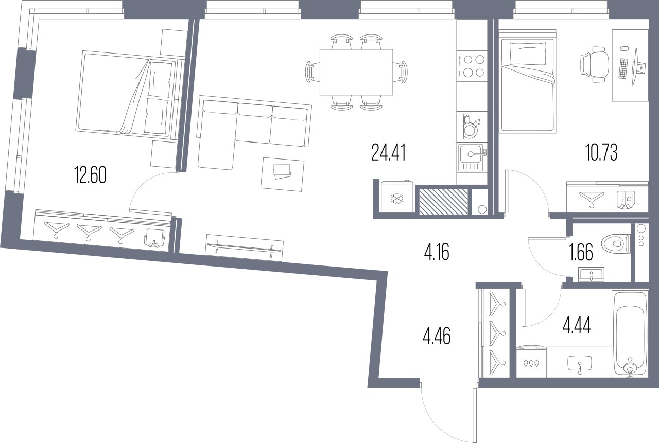2-комнатная квартира  №95 в Legenda Васильевского: 62.48 м², этаж 9 - купить в Санкт-Петербурге