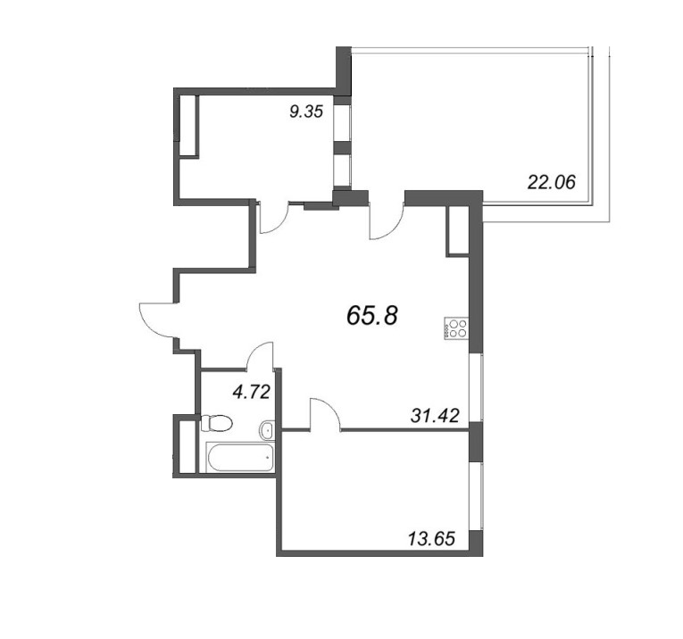 2-комнатная квартира  №60 в Talento: 57.14 м², этаж 8 - купить в Санкт-Петербурге