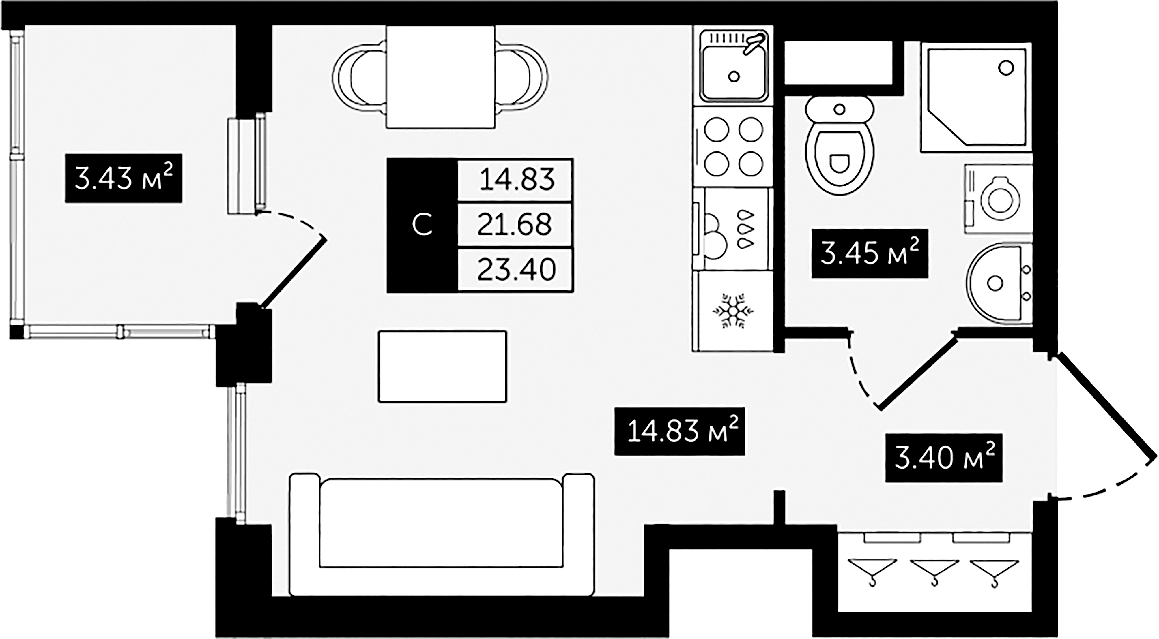 1-комнатная квартира, 23.4 м²; этаж: 2 - купить в Санкт-Петербурге