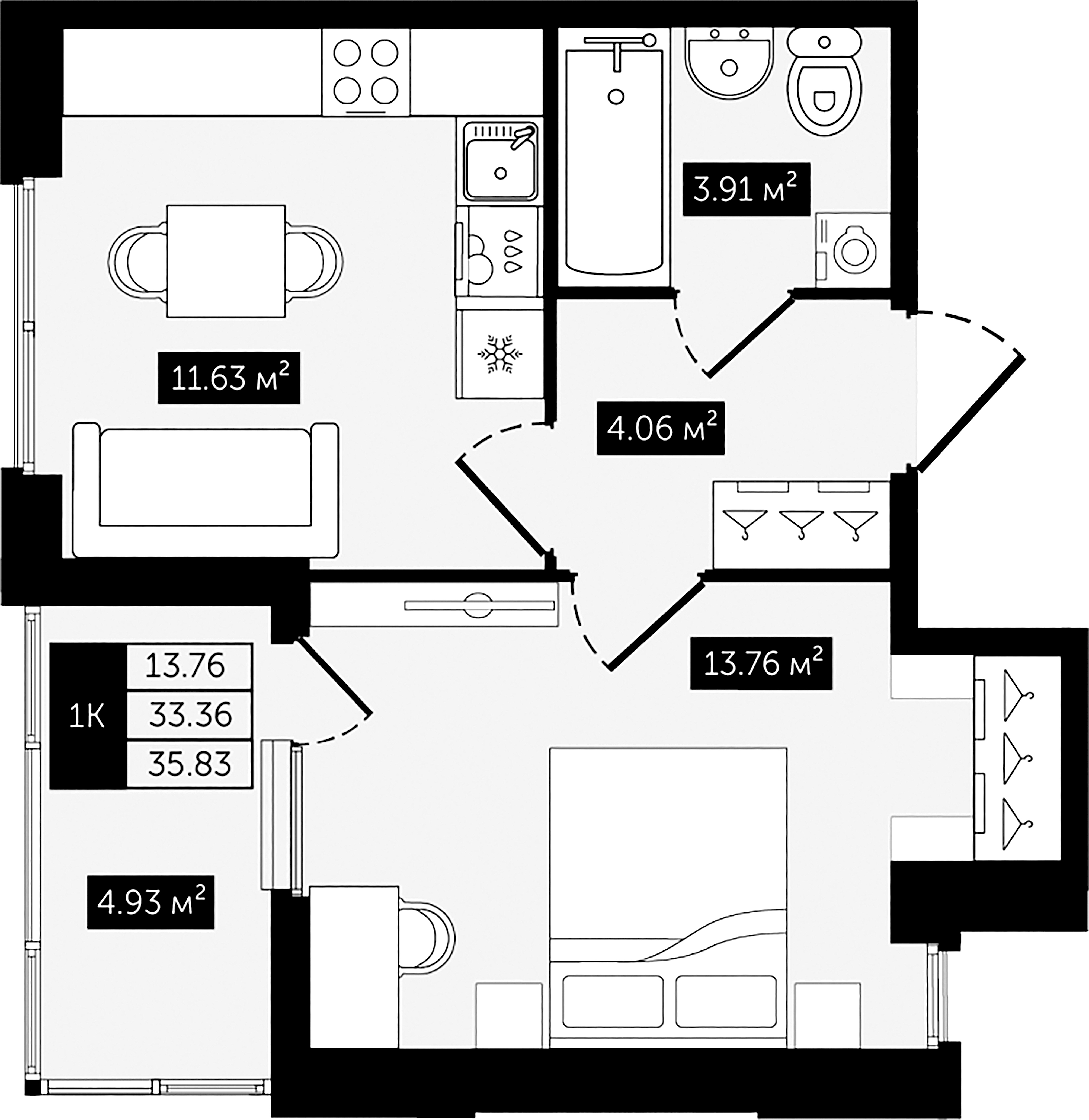 1-комнатная квартира №8 в: Клубный дом №8: 35.83 м²; этаж: 5 - купить в Санкт-Петербурге