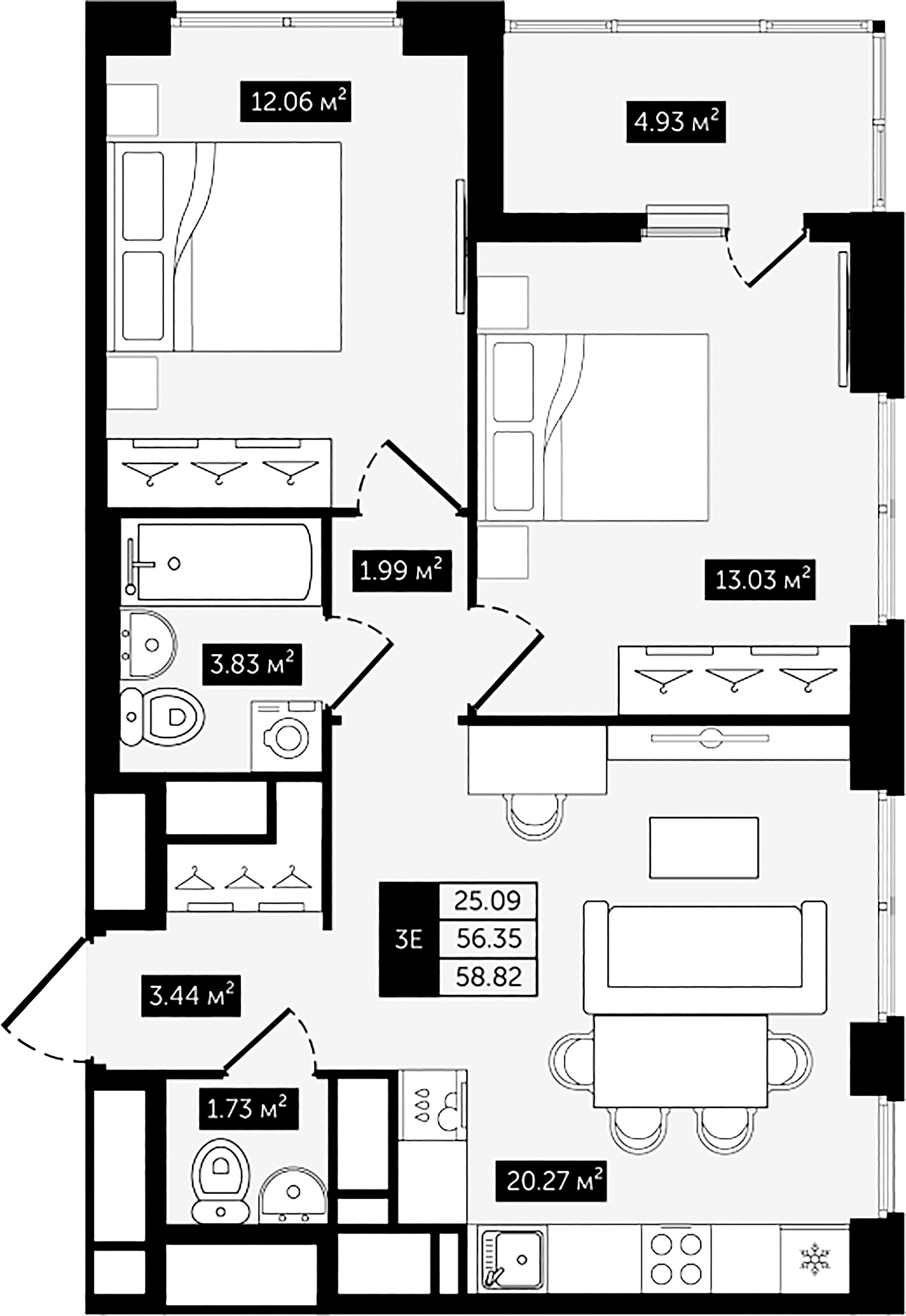 2-комнатная квартира №8 в: Клубный дом №8: 58.82 м²; этаж: 8 - купить в Санкт-Петербурге