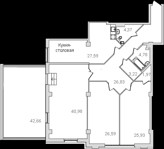 3-комнатная квартира  №А6/3-2 в Neva Haus: 160.3 м², этаж 6 - купить в Санкт-Петербурге