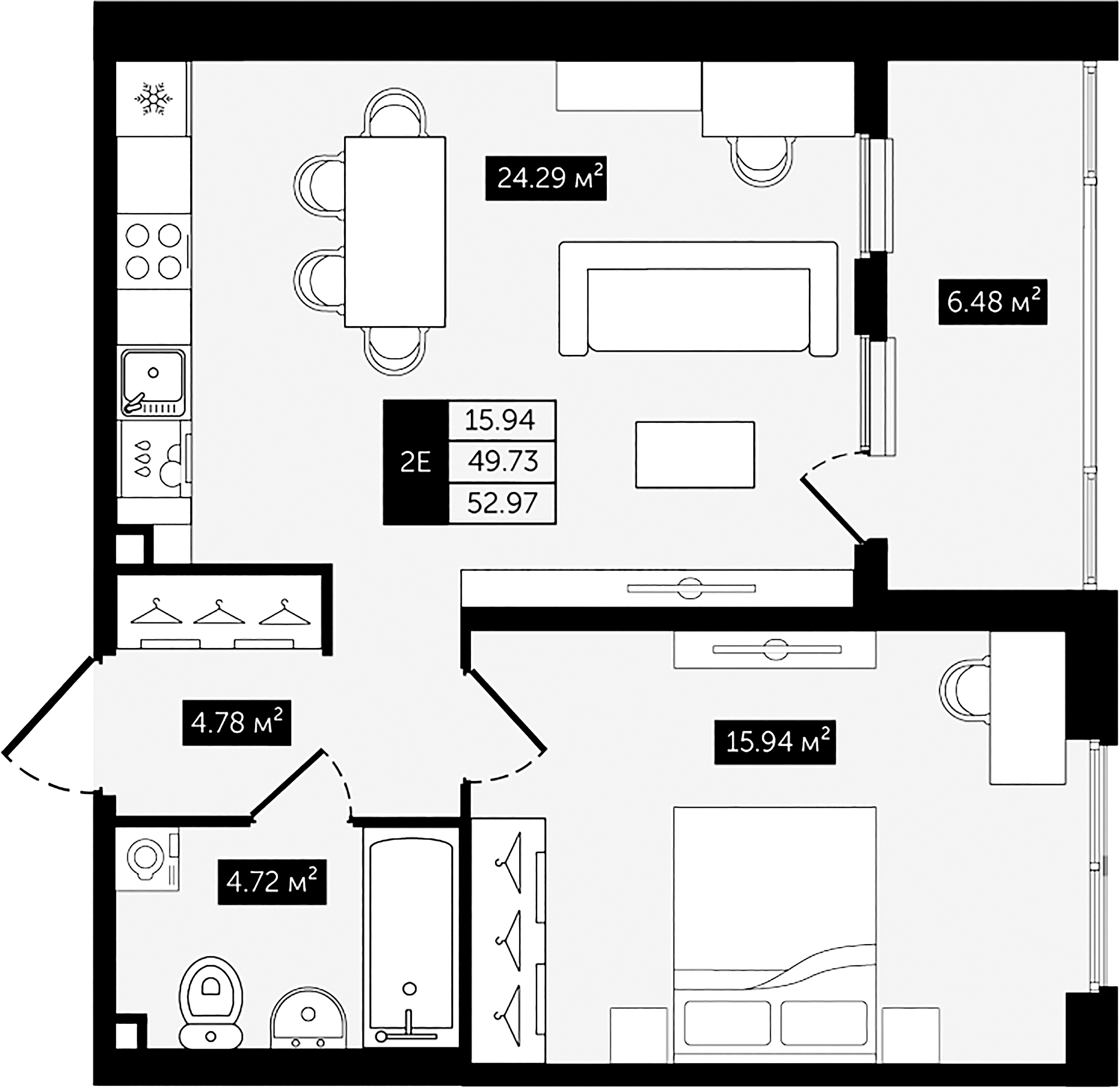 1-комнатная квартира  №234 в Клубный дом №8: 52.97 м², этаж 2 - купить в Санкт-Петербурге