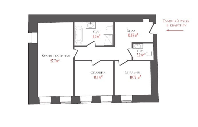 2-комнатная квартира  №26 в Три грации: 81.98 м², этаж 6 - купить в Санкт-Петербурге