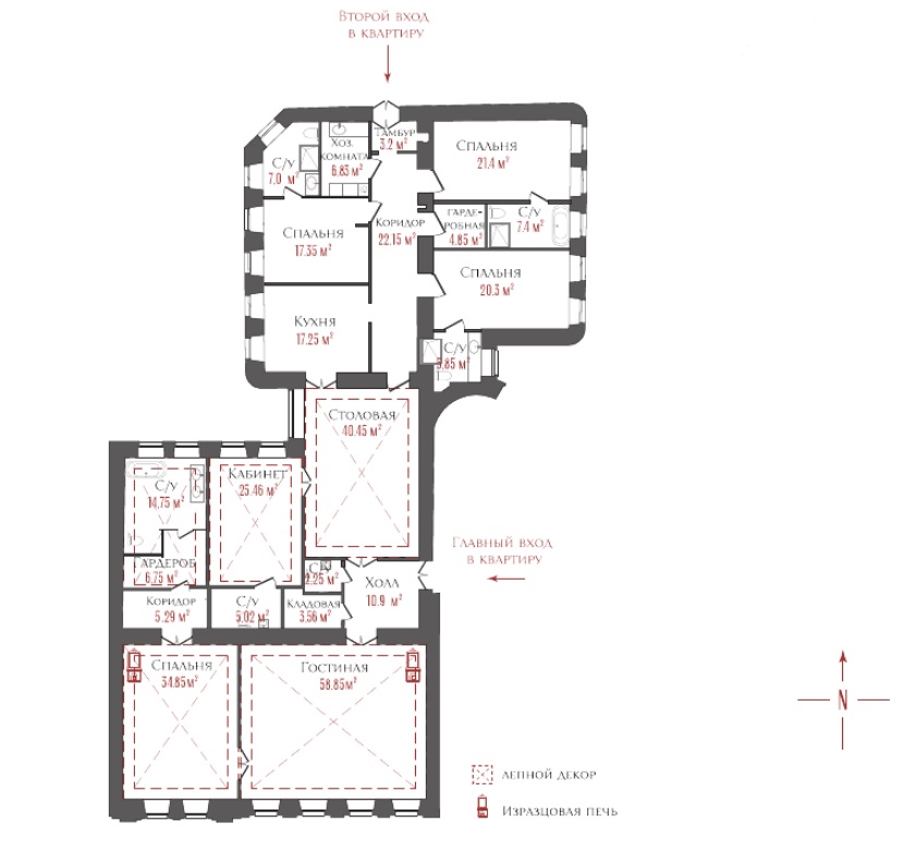 7-комнатная квартира  №4 в Три грации: 341.63 м², этаж 2 - купить в Санкт-Петербурге