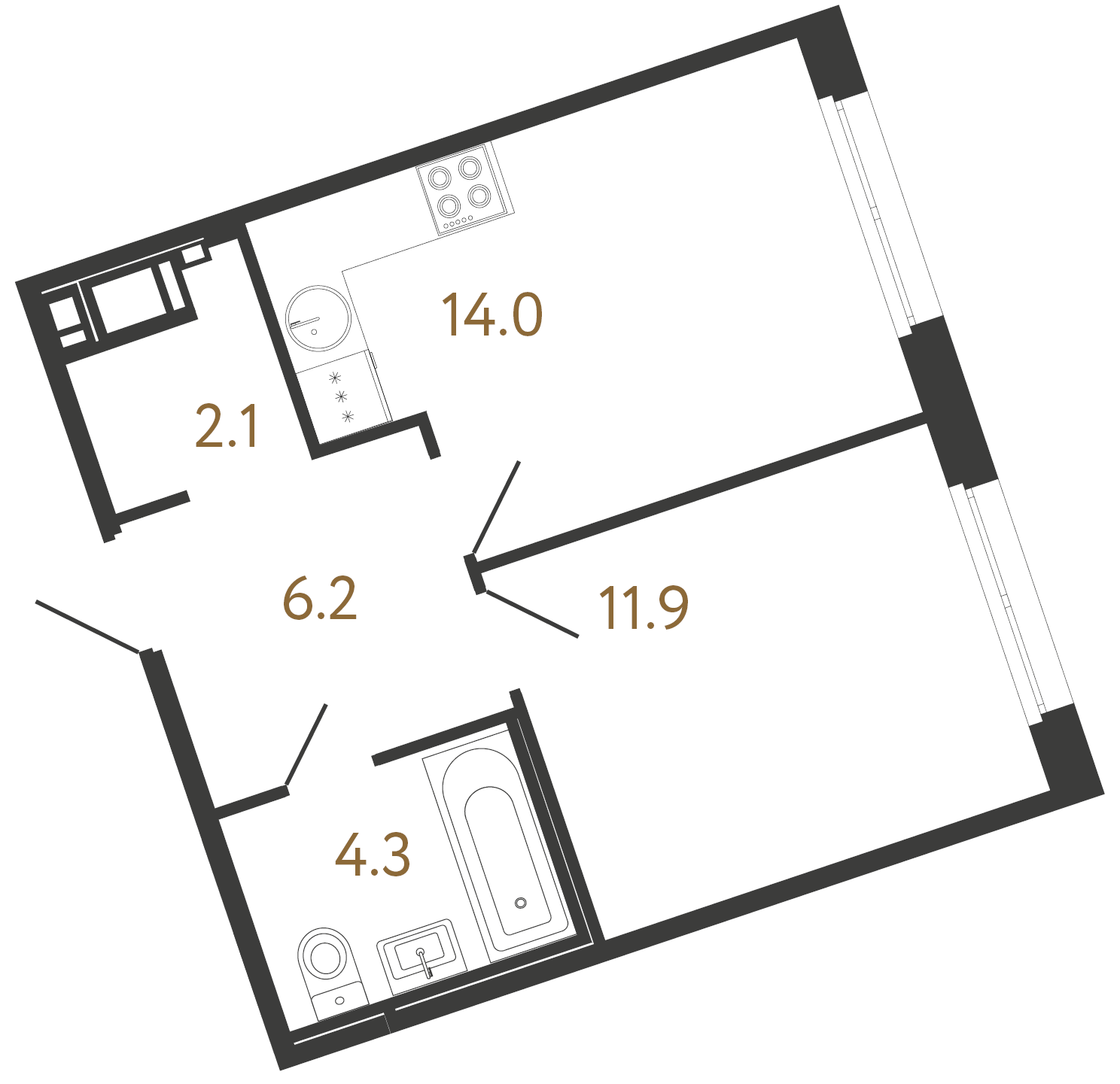 1-комнатная квартира  №140 в Литера: 38.5 м², этаж 8 - купить в Санкт-Петербурге