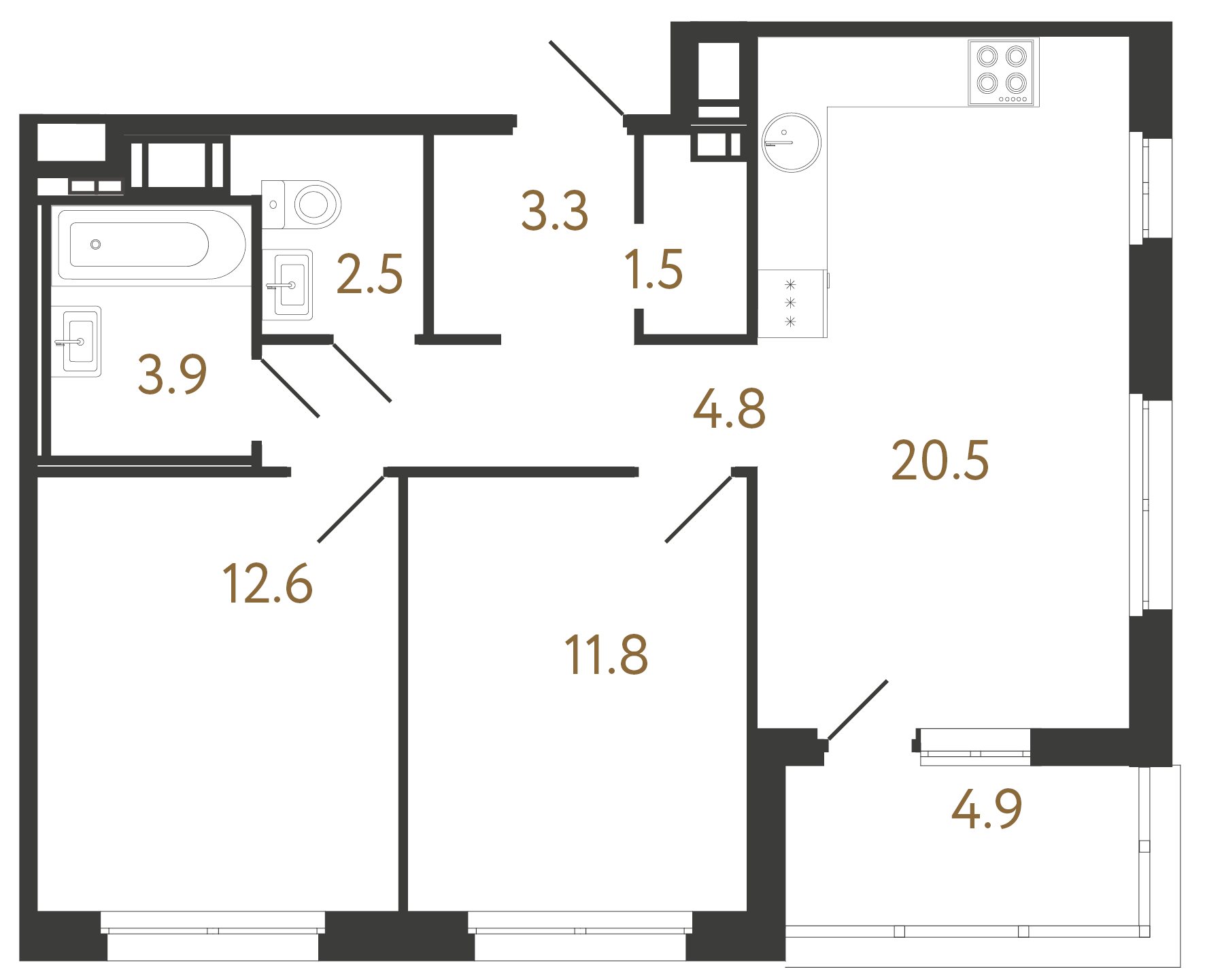 2-комнатная квартира, 60.9 м²; этаж: 11 - купить в Санкт-Петербурге