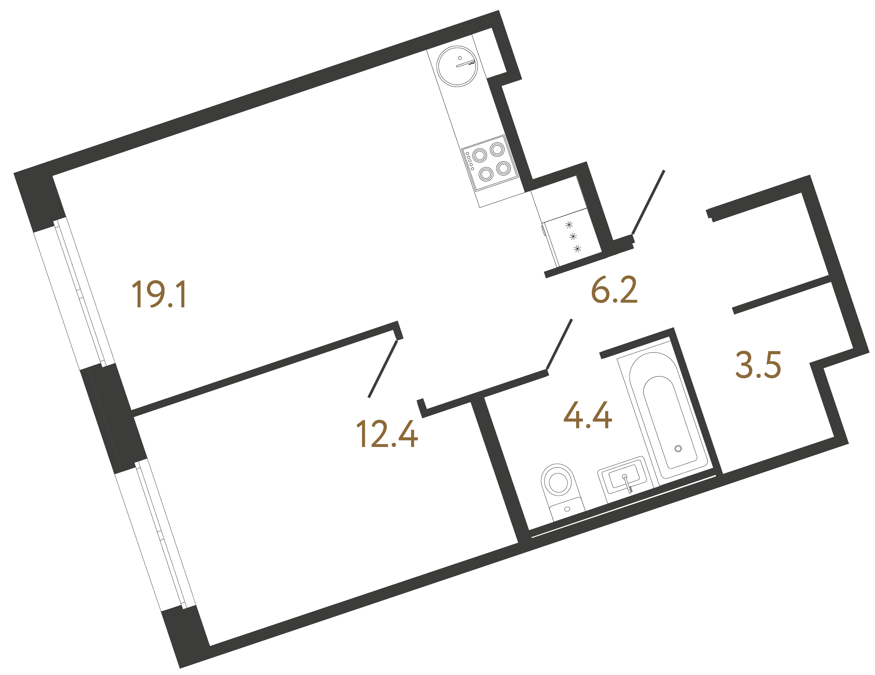 1-комнатная квартира  №101 в Литера: 45.6 м², этаж 3 - купить в Санкт-Петербурге