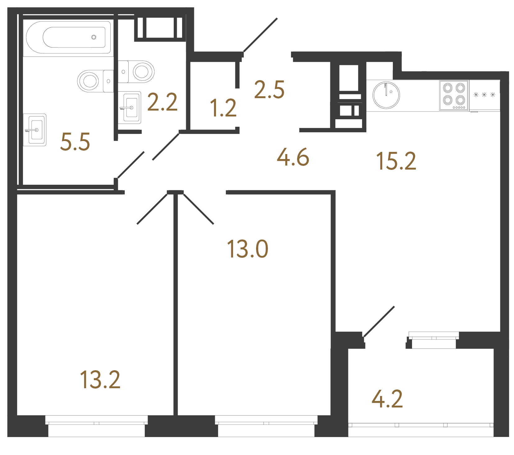 2-комнатная квартира  №11 в Литера: 57.4 м², этаж 4 - купить в Санкт-Петербурге