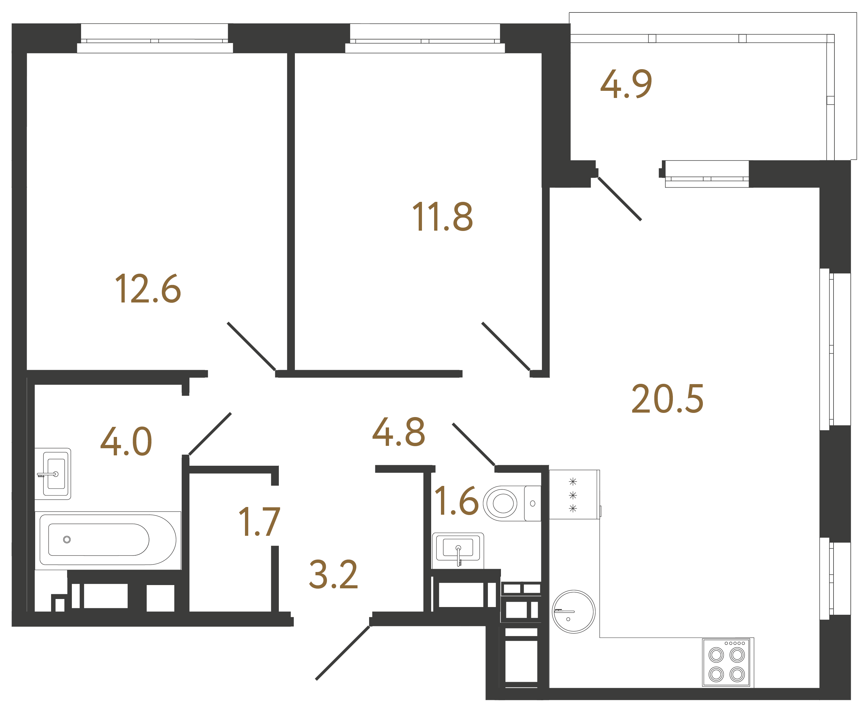 2-комнатная квартира №6 в: Литера: 60.2 м²; этаж: 12 - купить в Санкт-Петербурге