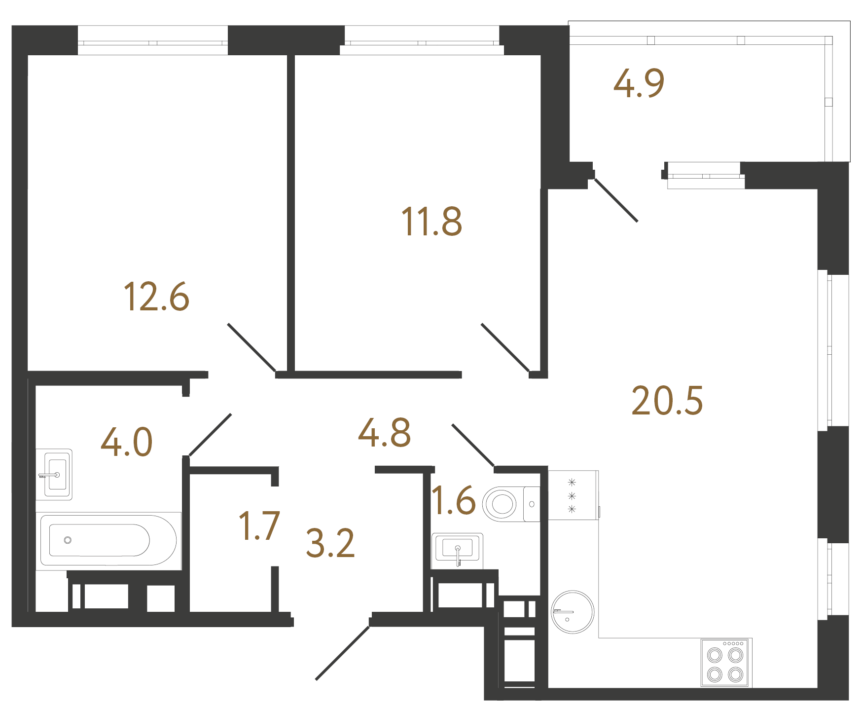 2-комнатная квартира №6 в: Литера: 60.2 м²; этаж: 9 - купить в Санкт-Петербурге