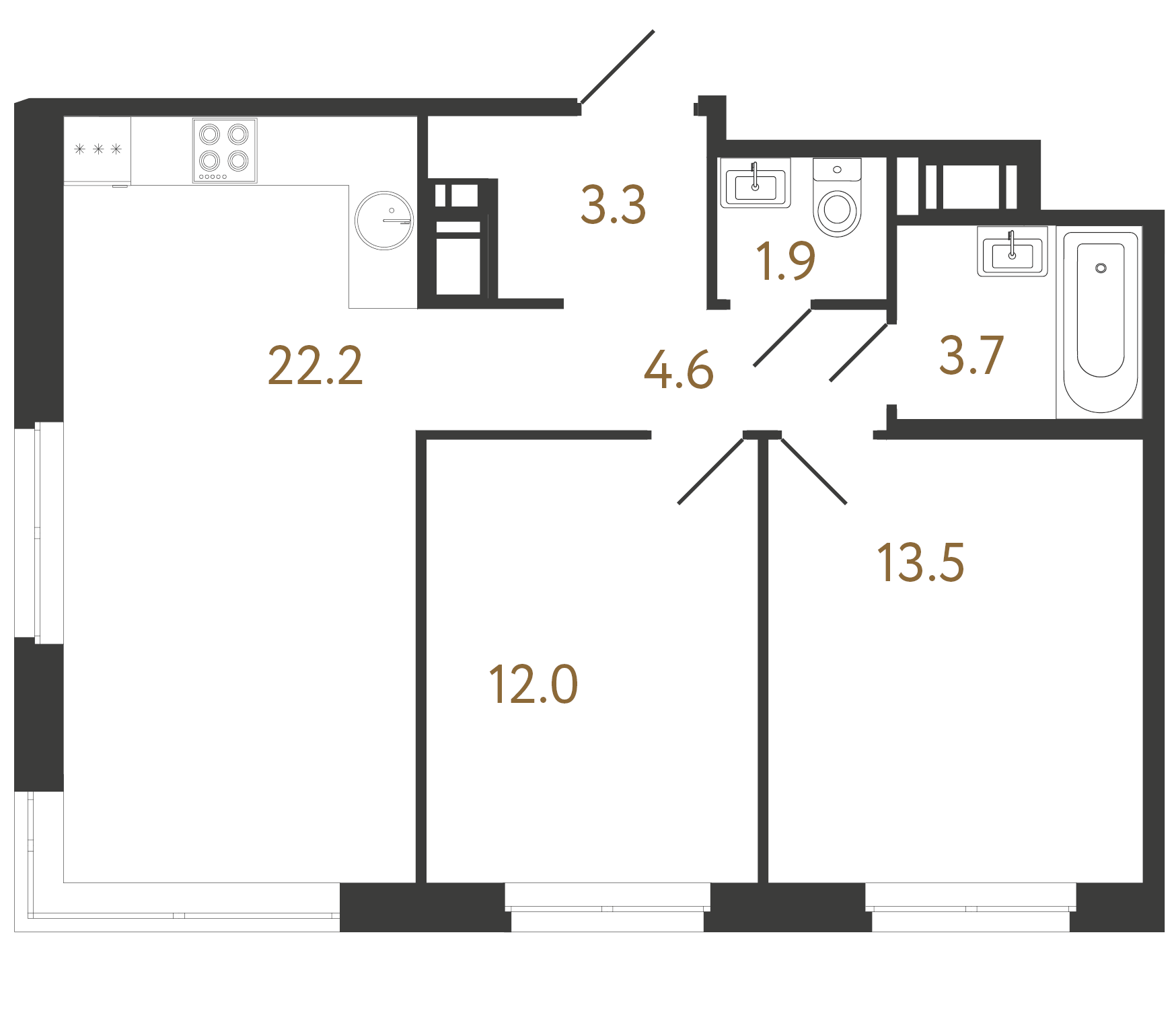 2-комнатная квартира  №169 в Литера: 61.2 м², этаж 7 - купить в Санкт-Петербурге