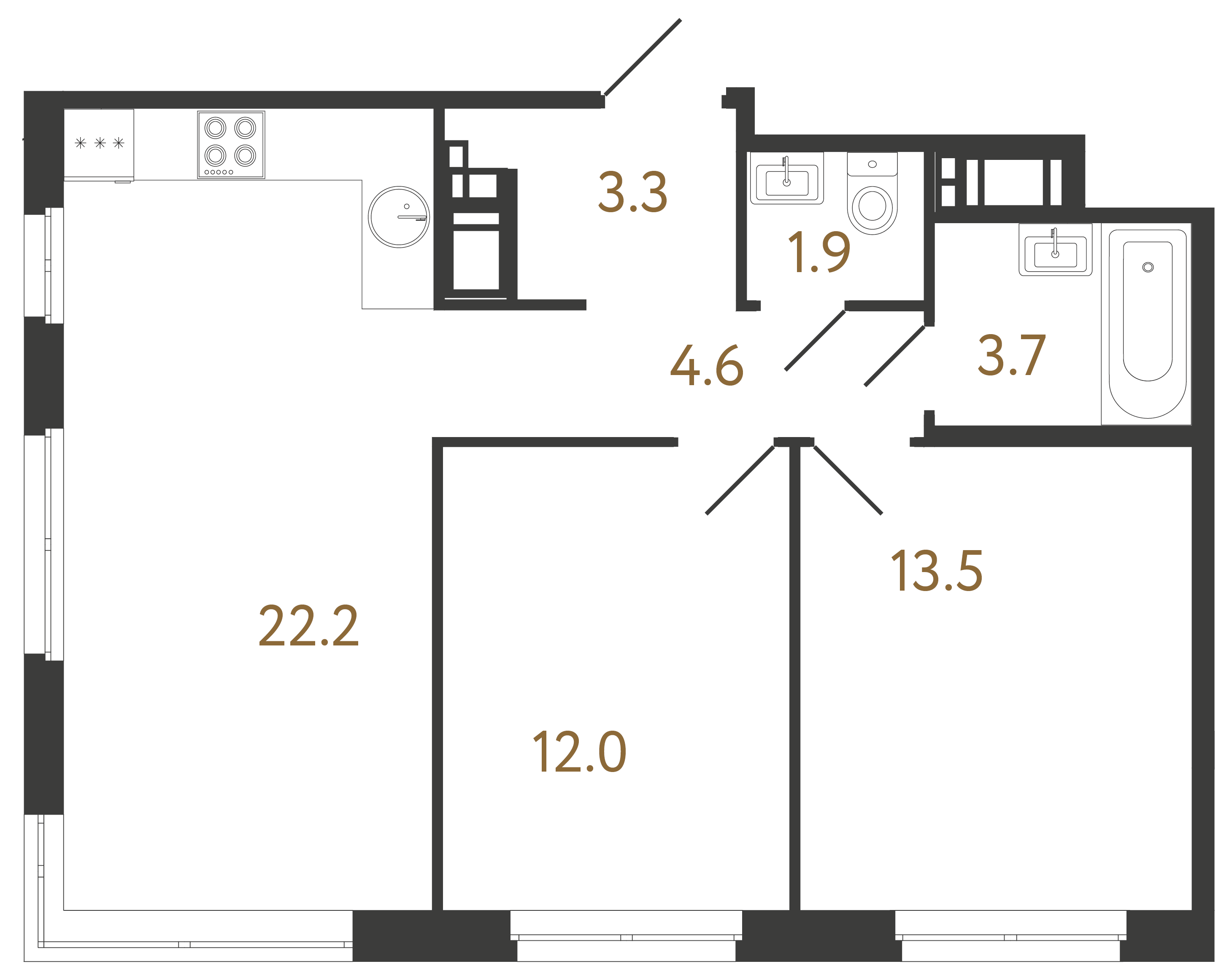 2-комнатная квартира  №194 в Литера: 61.2 м², этаж 12 - купить в Санкт-Петербурге