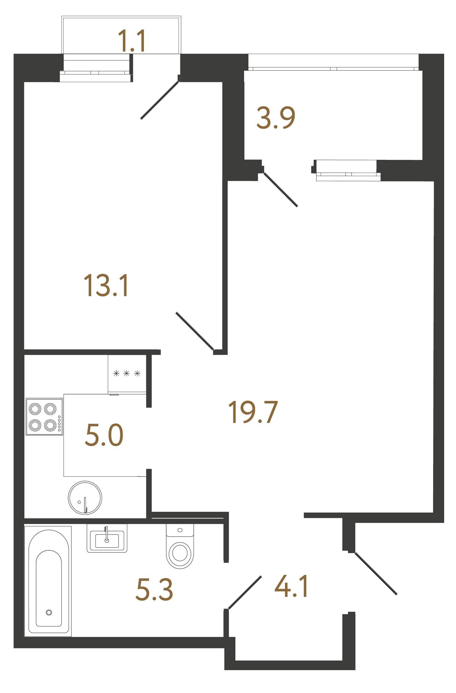 1-комнатная квартира, 47.2 м²; этаж: 5 - купить в Санкт-Петербурге