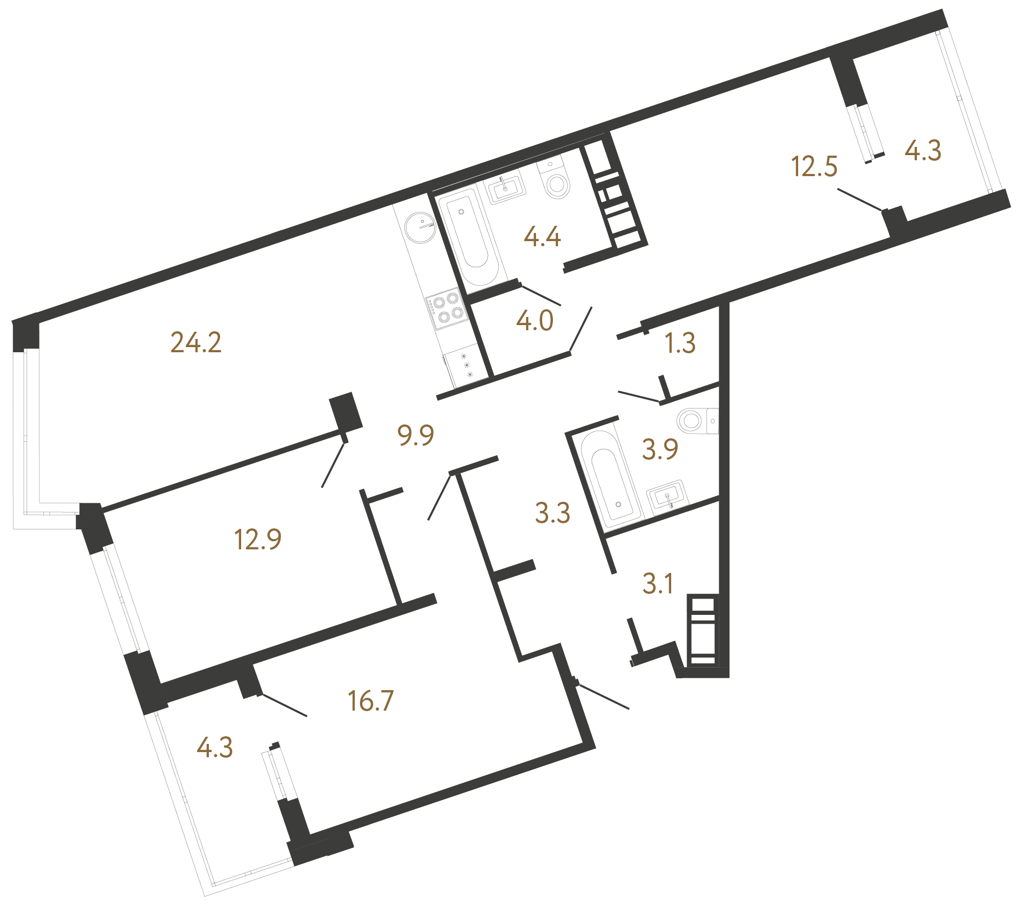 3-комнатная квартира  №155 в Литера: 96.2 м², этаж 4 - купить в Санкт-Петербурге