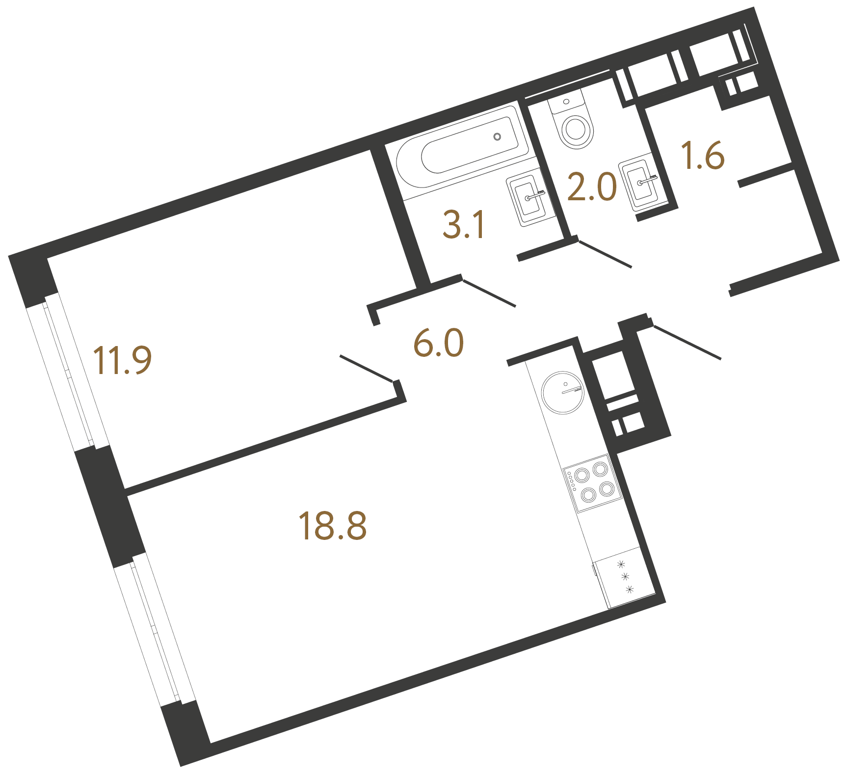 1-комнатная квартира  №120 в Литера: 43.4 м², этаж 5 - купить в Санкт-Петербурге