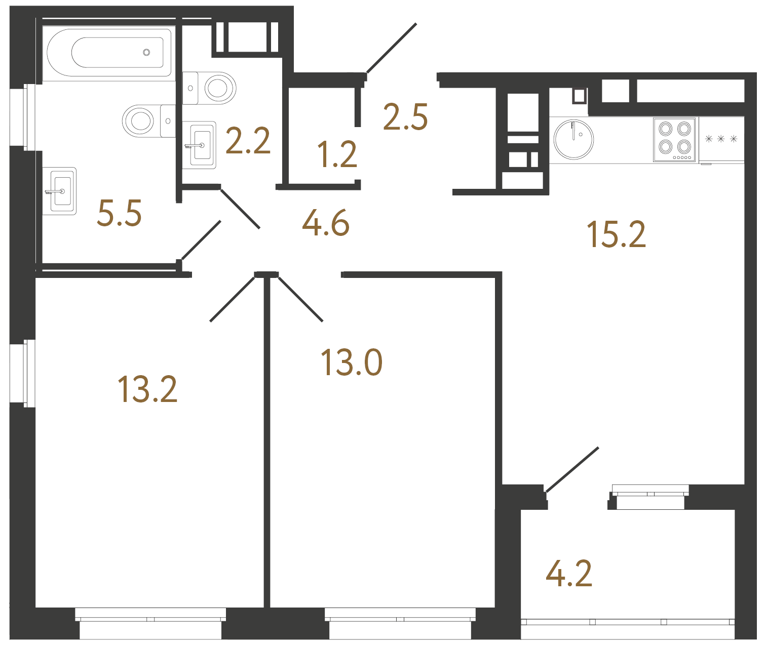 2-комнатная квартира, 57.4 м²; этаж: 11 - купить в Санкт-Петербурге