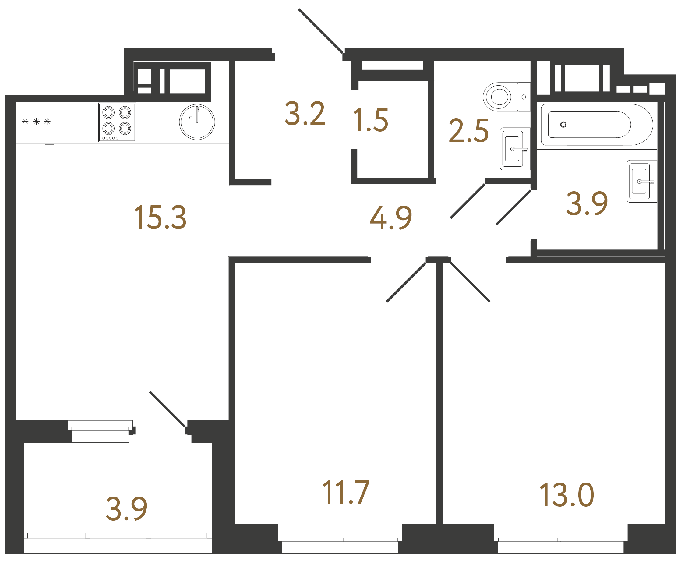 2-комнатная квартира  №188 в Литера: 56 м², этаж 11 - купить в Санкт-Петербурге