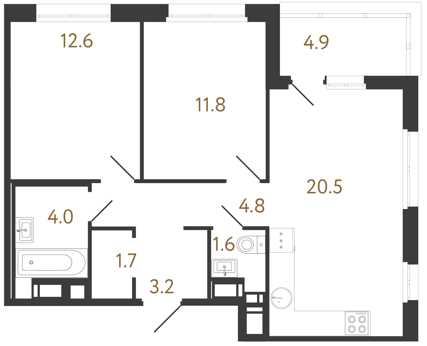 2-комнатная квартира №6 в: Литера: 60.2 м²; этаж: 5 - купить в Санкт-Петербурге