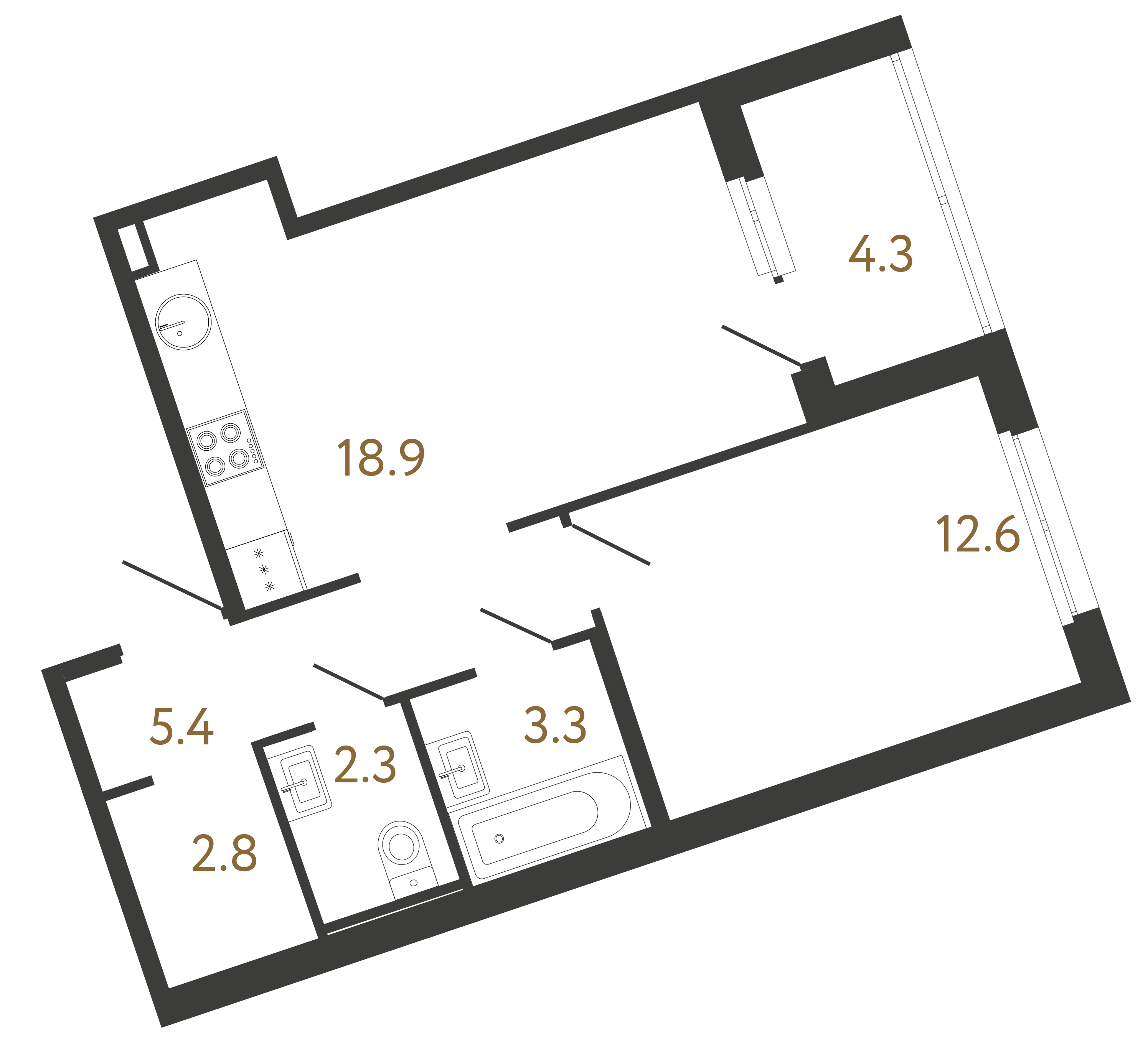 1-комнатная квартира, 45.3 м²; этаж: 3 - купить в Санкт-Петербурге