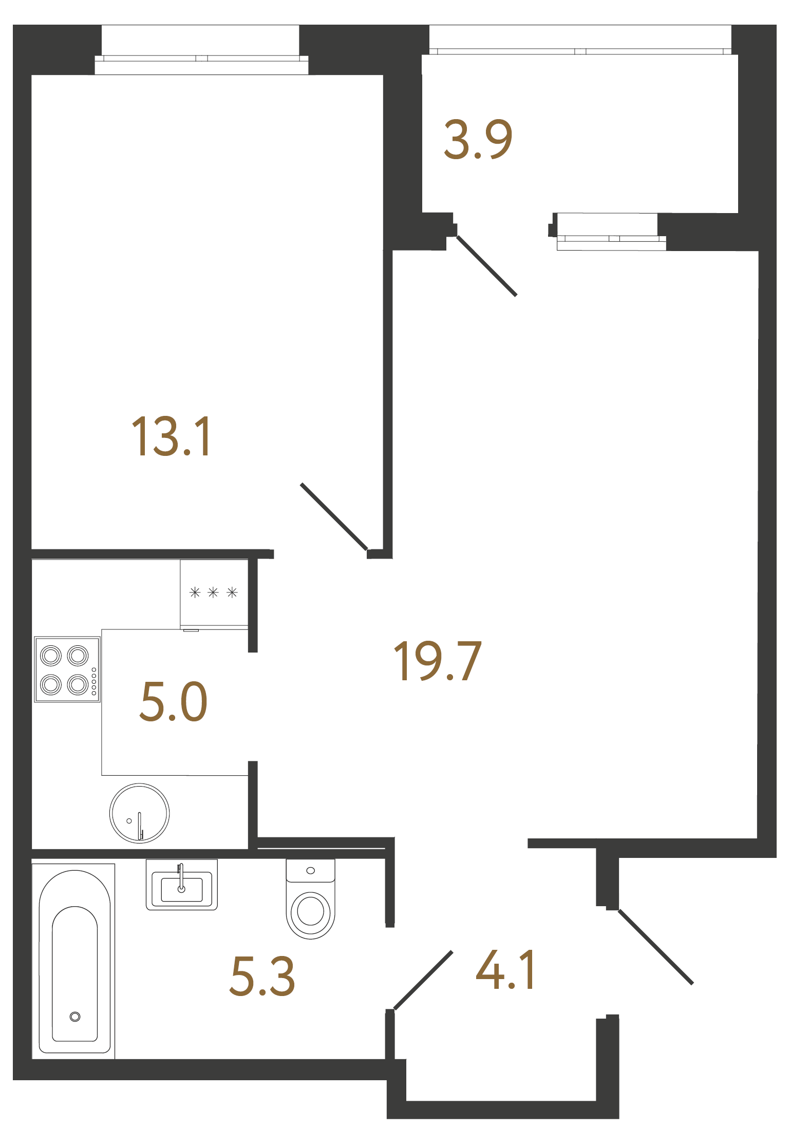 1-комнатная квартира  №88 в Литера: 47.2 м², этаж 7 - купить в Санкт-Петербурге