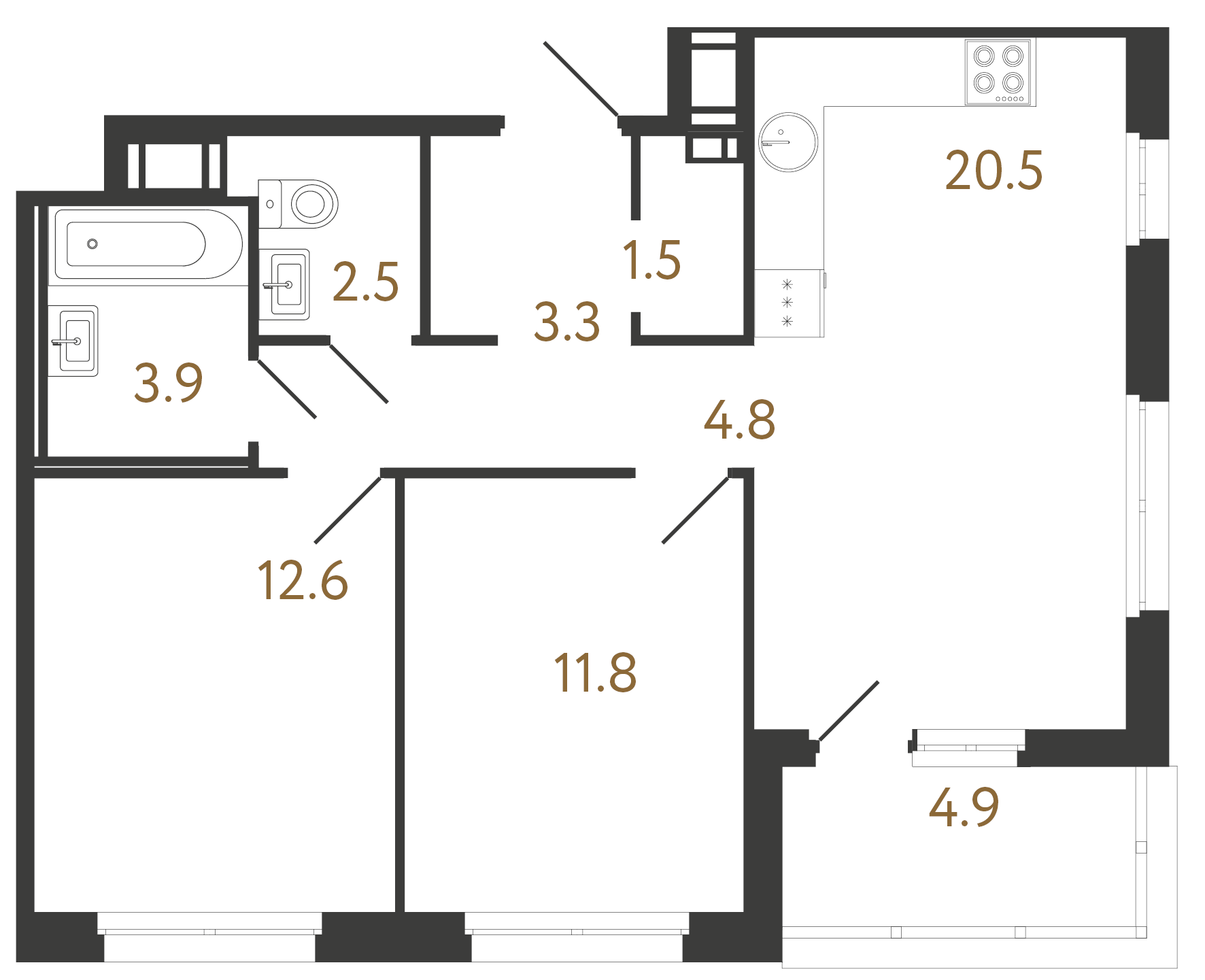 2-комнатная квартира №6 в: Литера: 60.9 м²; этаж: 8 - купить в Санкт-Петербурге