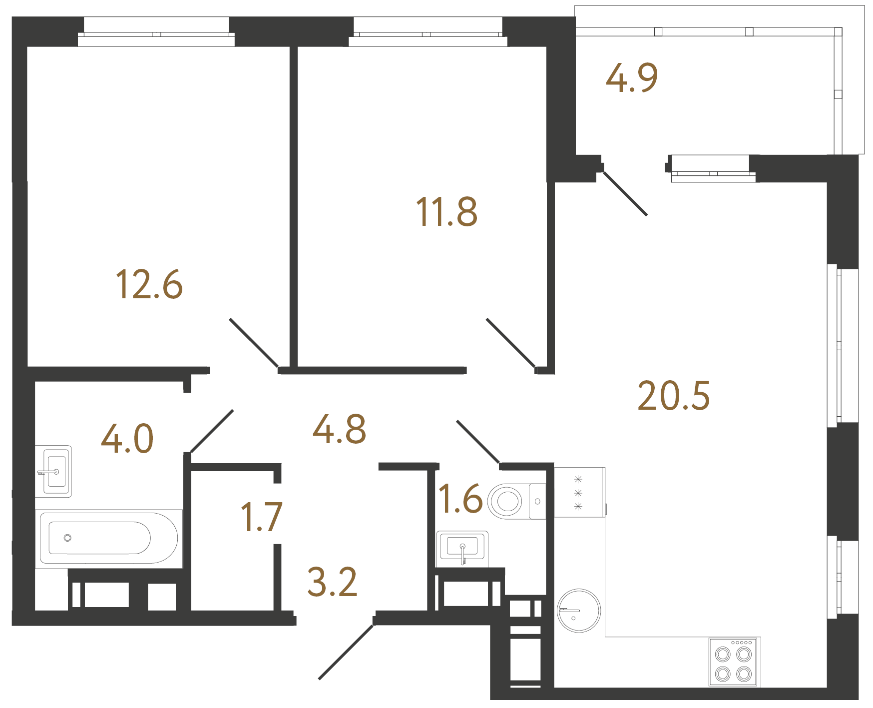 2-комнатная квартира  №49 в Литера: 60.2 м², этаж 11 - купить в Санкт-Петербурге