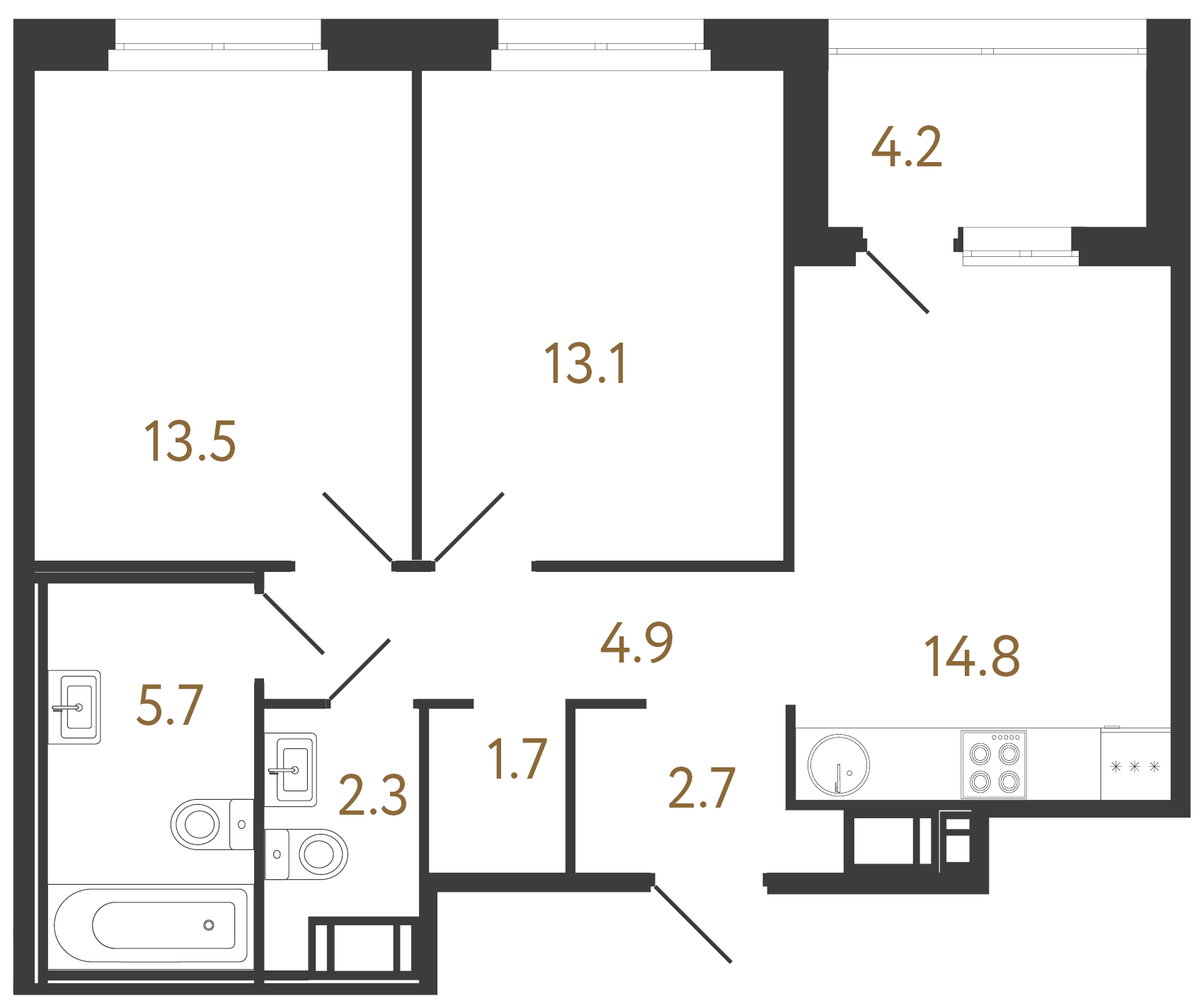 2-комнатная квартира, 58.7 м²; этаж: 8 - купить в Санкт-Петербурге