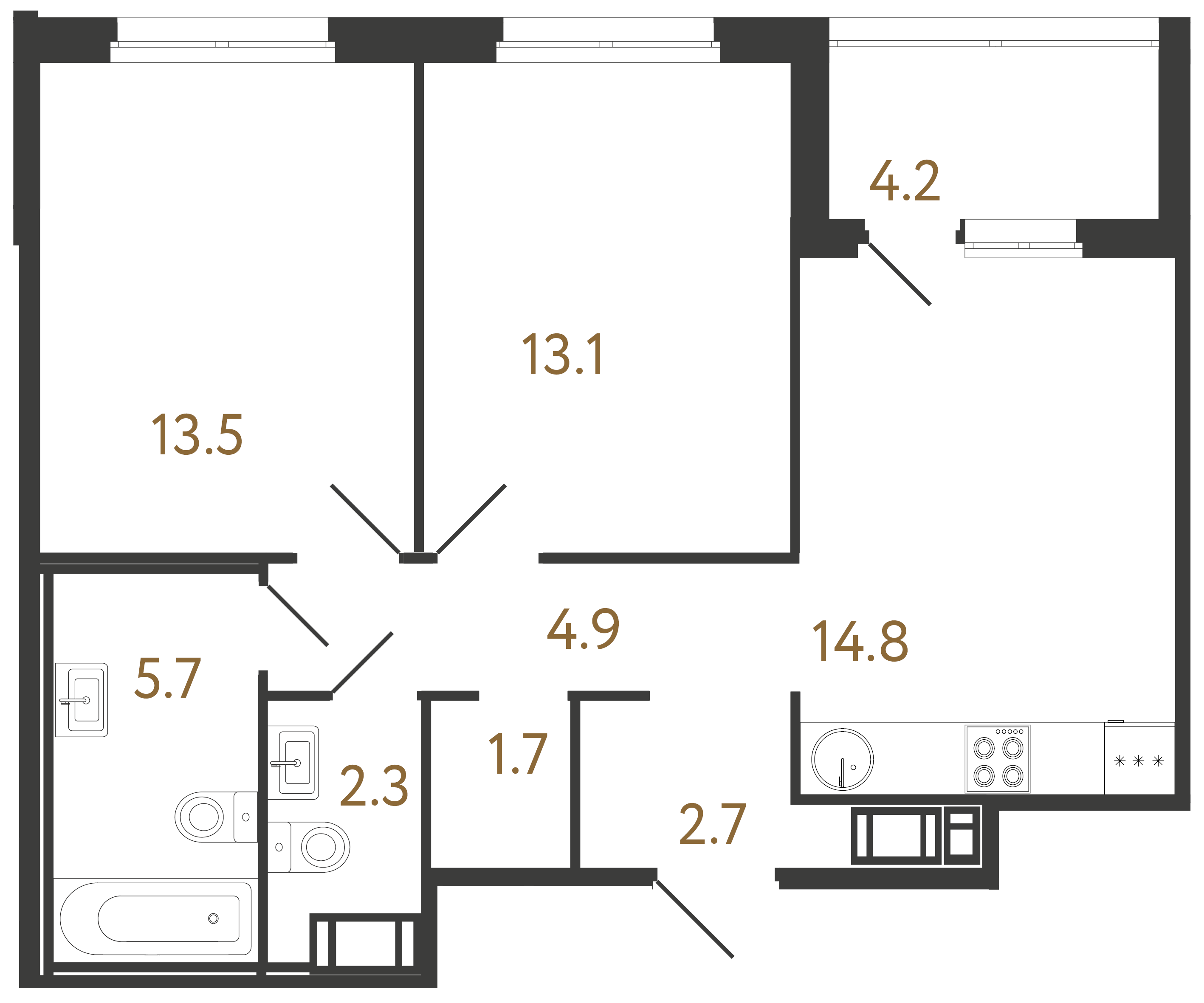 2-комнатная квартира №6 в: Литера: 58.7 м²; этаж: 3 - купить в Санкт-Петербурге