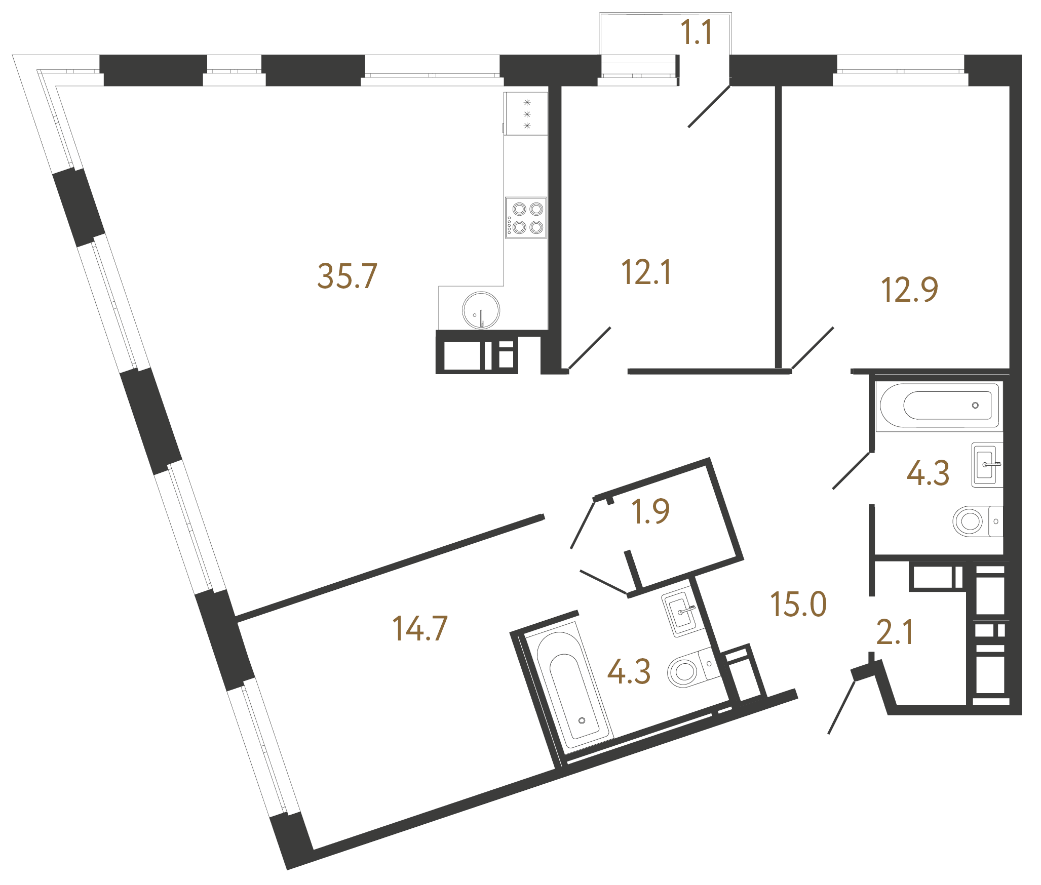 3-комнатная квартира, 103 м²; этаж: 6 - купить в Санкт-Петербурге