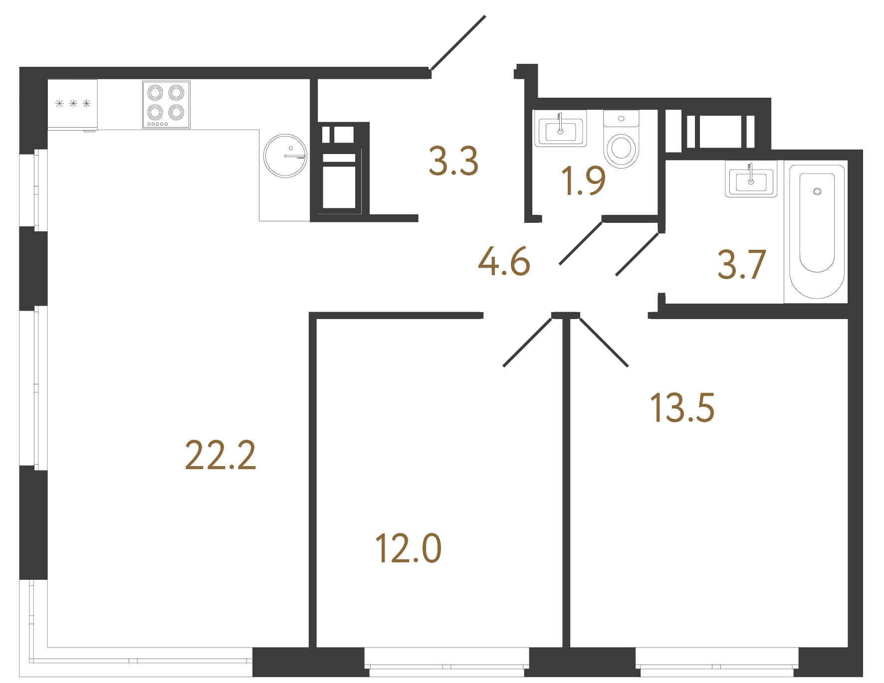 2-комнатная квартира  №179 в Литера: 61.2 м², этаж 9 - купить в Санкт-Петербурге