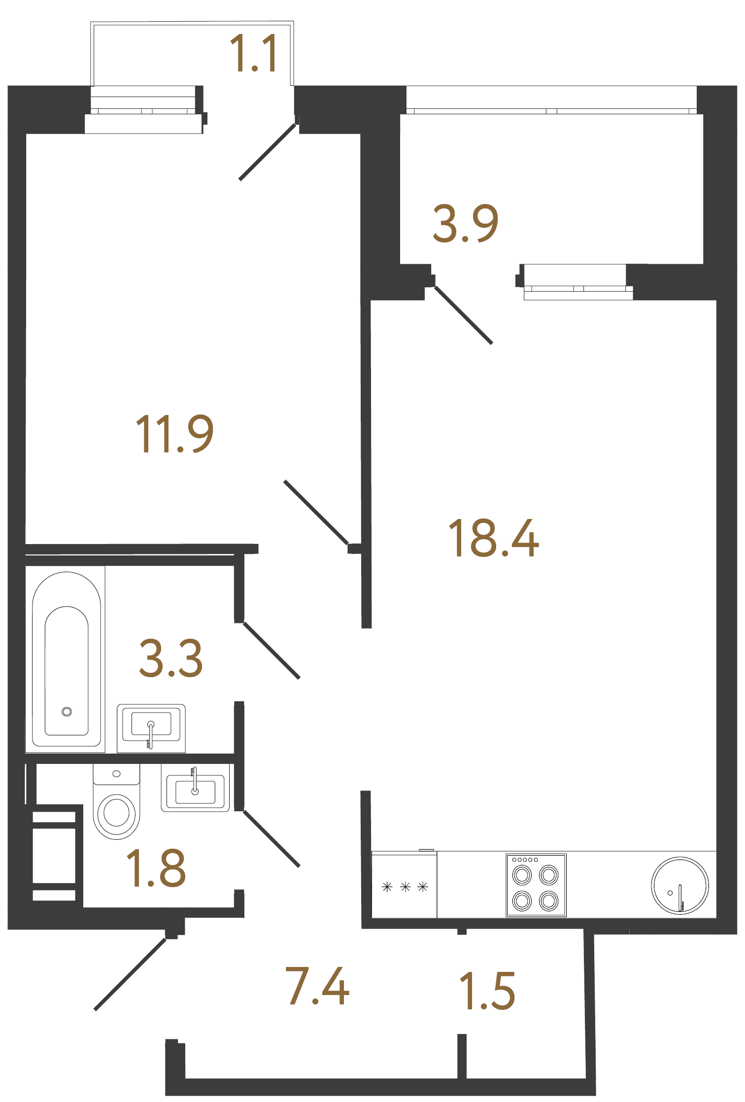 1-комнатная квартира, 44.3 м²; этаж: 4 - купить в Санкт-Петербурге