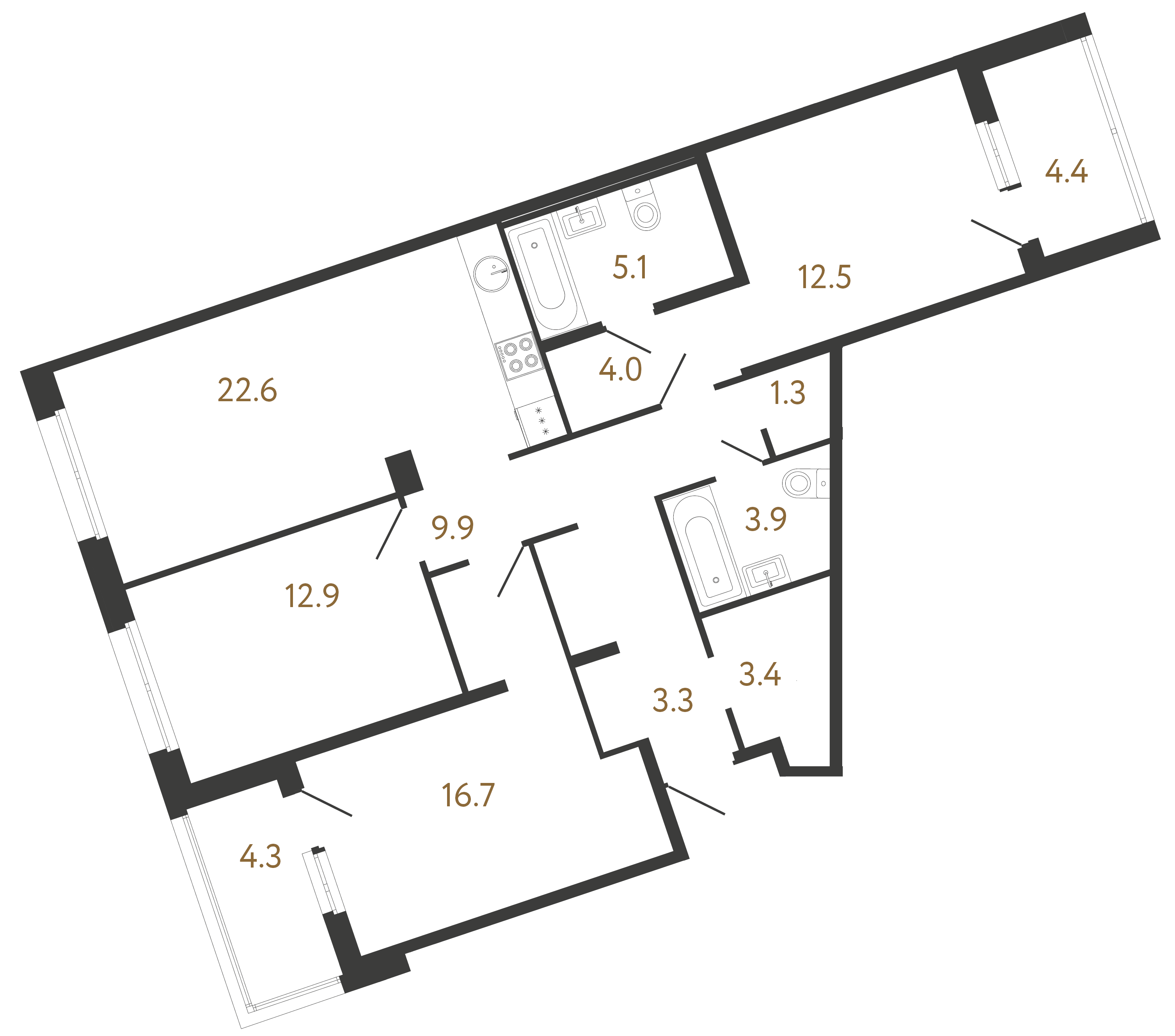 3-комнатная квартира, 95.6 м²; этаж: 3 - купить в Санкт-Петербурге