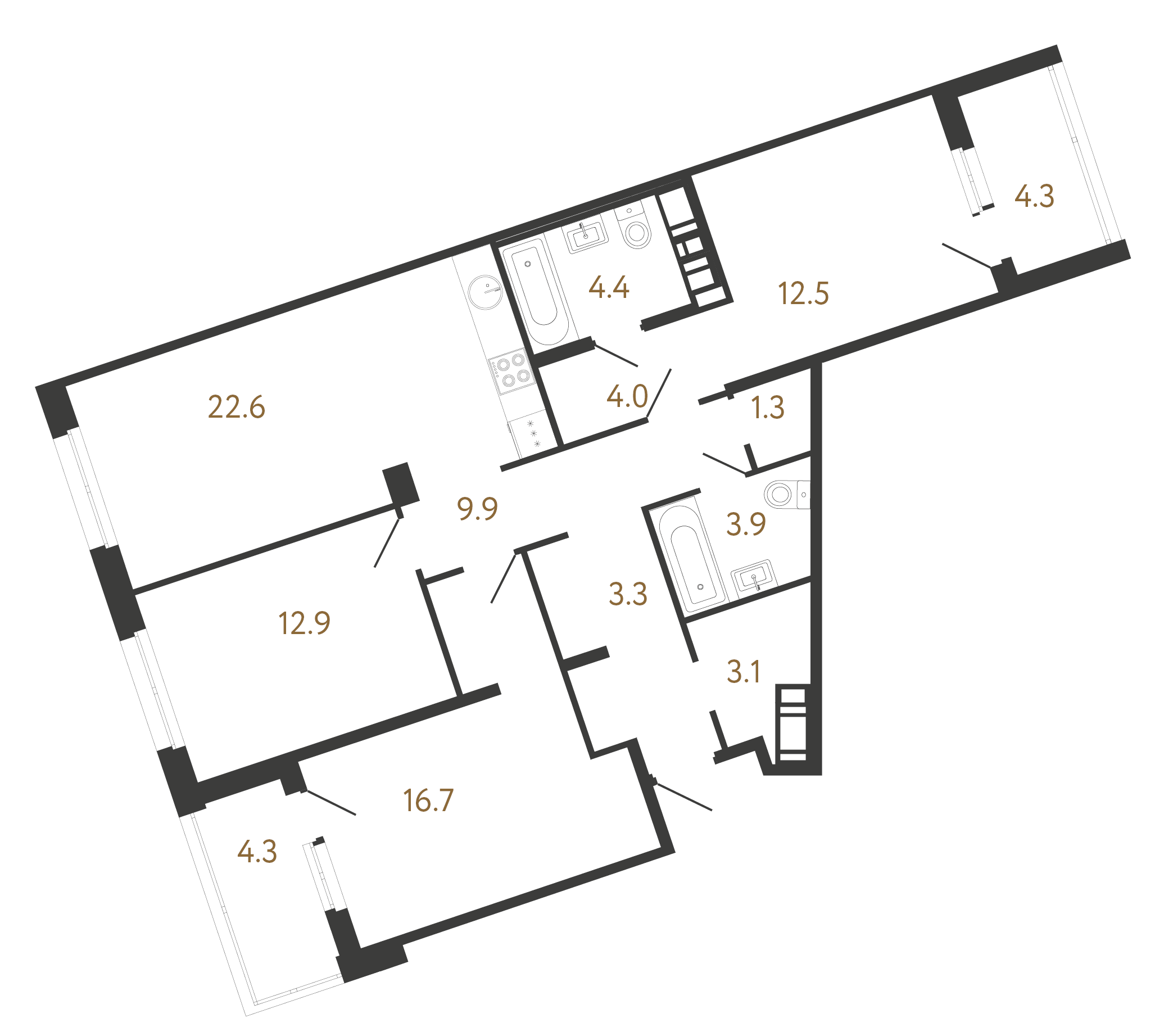 3-комнатная квартира, 94.6 м²; этаж: 7 - купить в Санкт-Петербурге