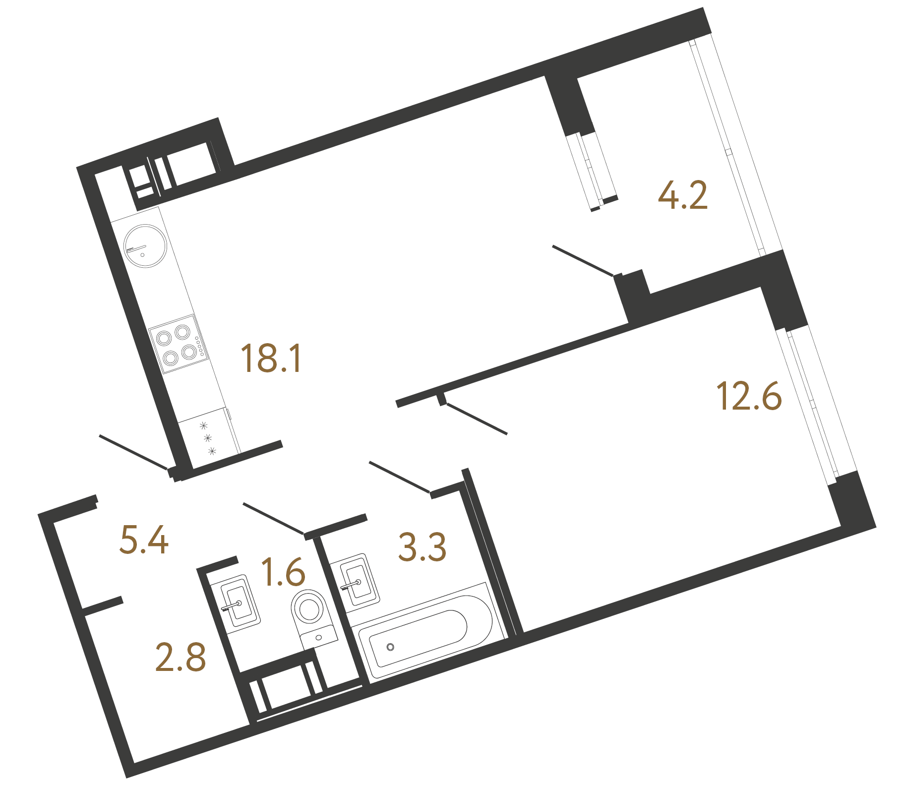 1-комнатная квартира  №84 в Литера: 43.8 м², этаж 7 - купить в Санкт-Петербурге