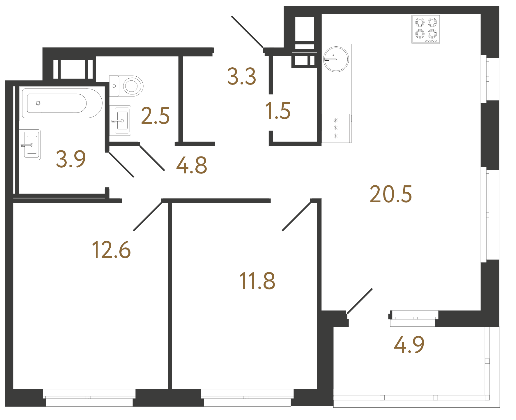 2-комнатная квартира  №40 в Литера: 60.9 м², этаж 9 - купить в Санкт-Петербурге