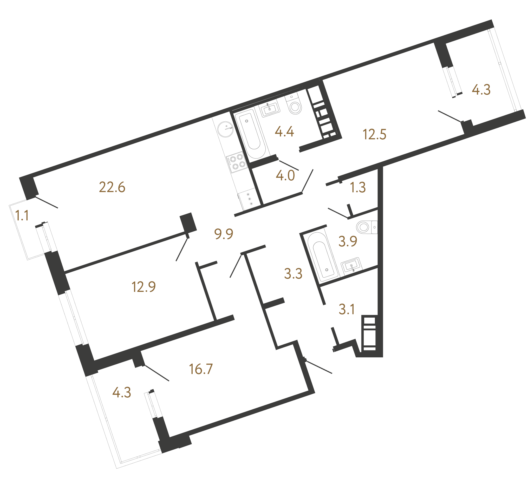 3-комнатная квартира, 94.6 м²; этаж: 8 - купить в Санкт-Петербурге