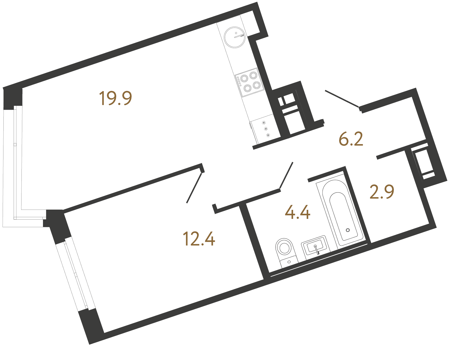 1-комнатная квартира  №133 в Литера: 45.8 м², этаж 7 - купить в Санкт-Петербурге