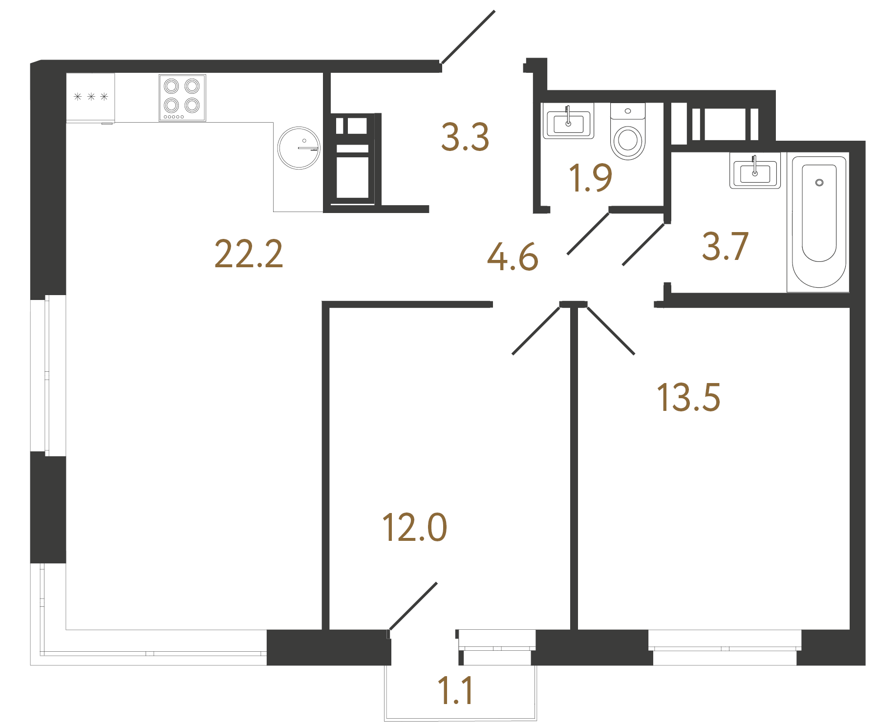 2-комнатная квартира  №174 в Литера: 61.2 м², этаж 8 - купить в Санкт-Петербурге