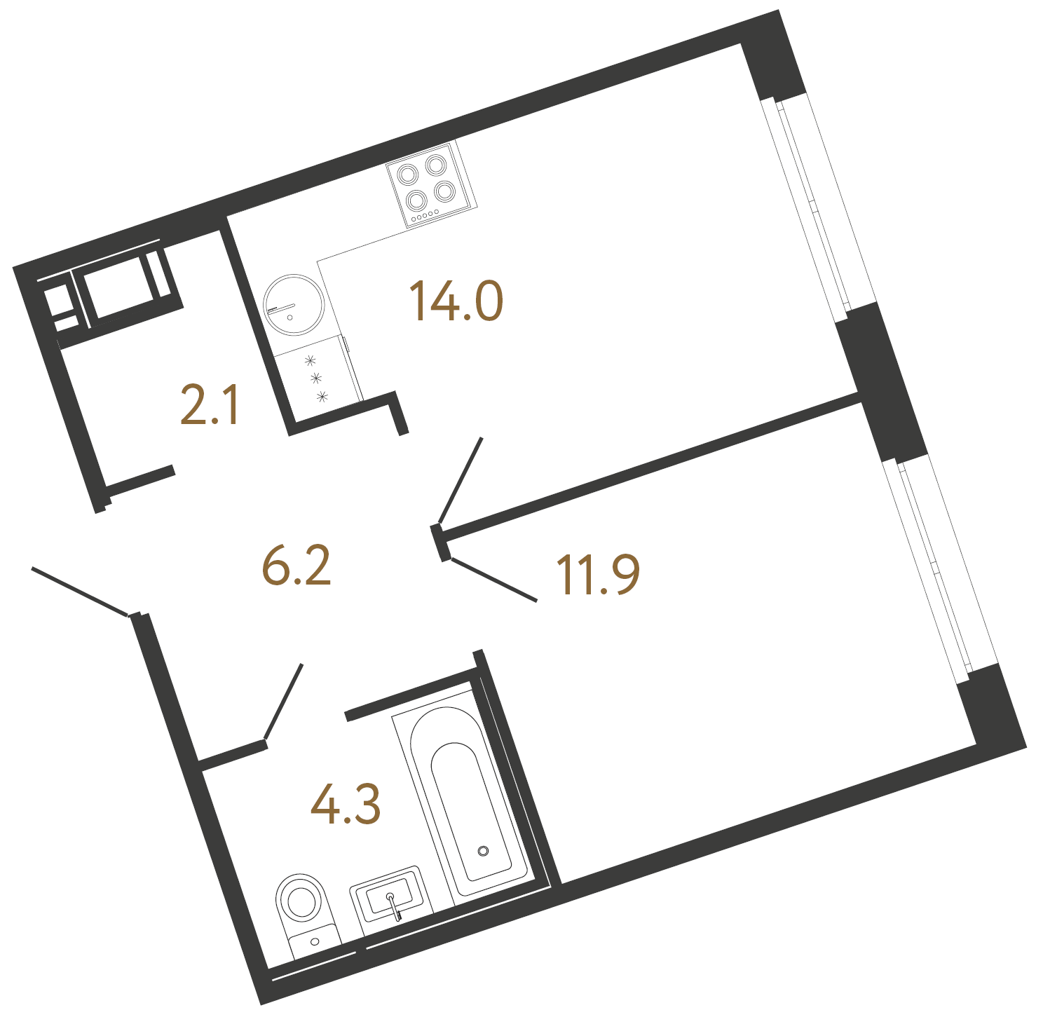 1-комнатная квартира  №132 в Литера: 38.5 м², этаж 7 - купить в Санкт-Петербурге