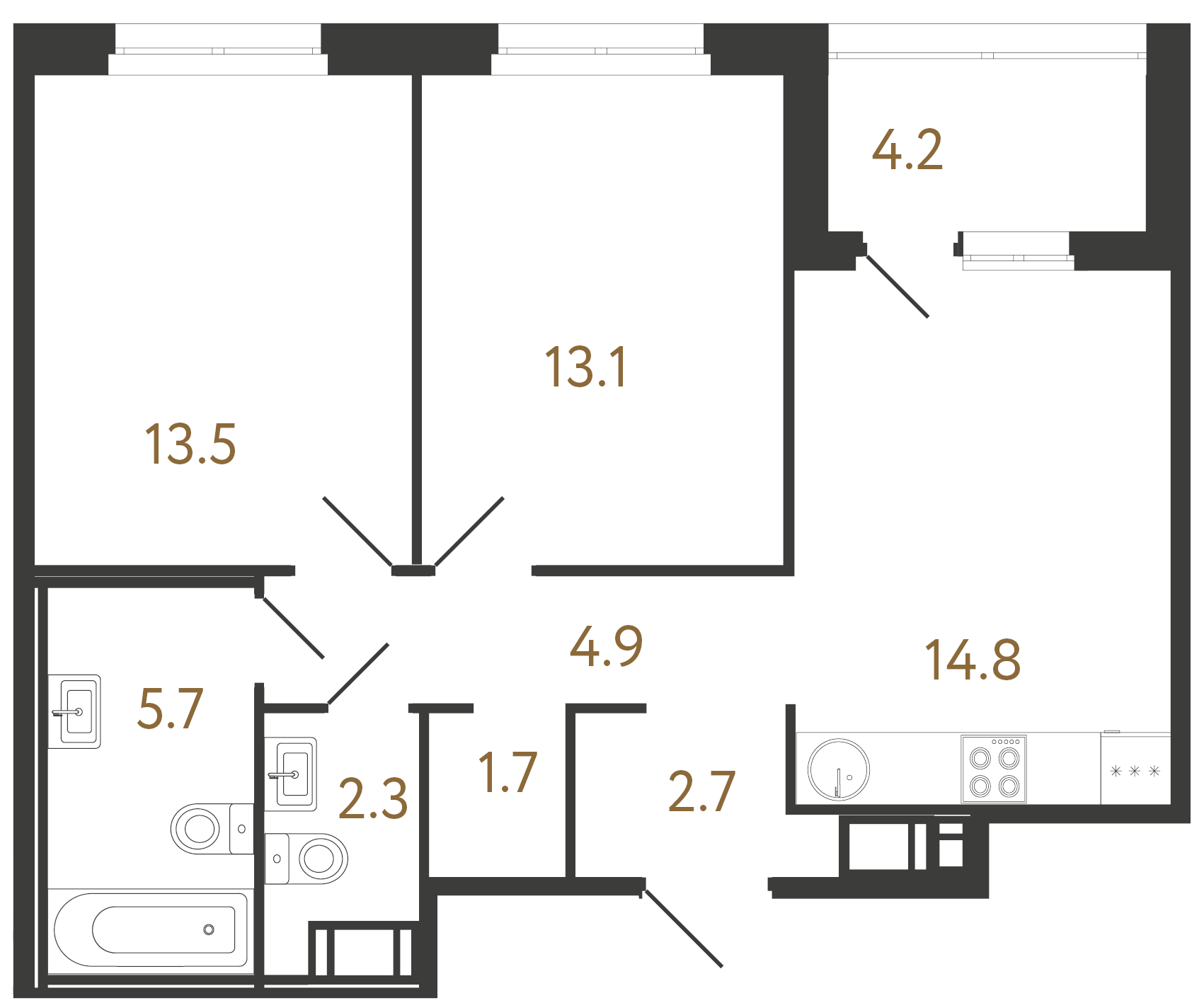 2-комнатная квартира, 58.7 м²; этаж: 5 - купить в Санкт-Петербурге