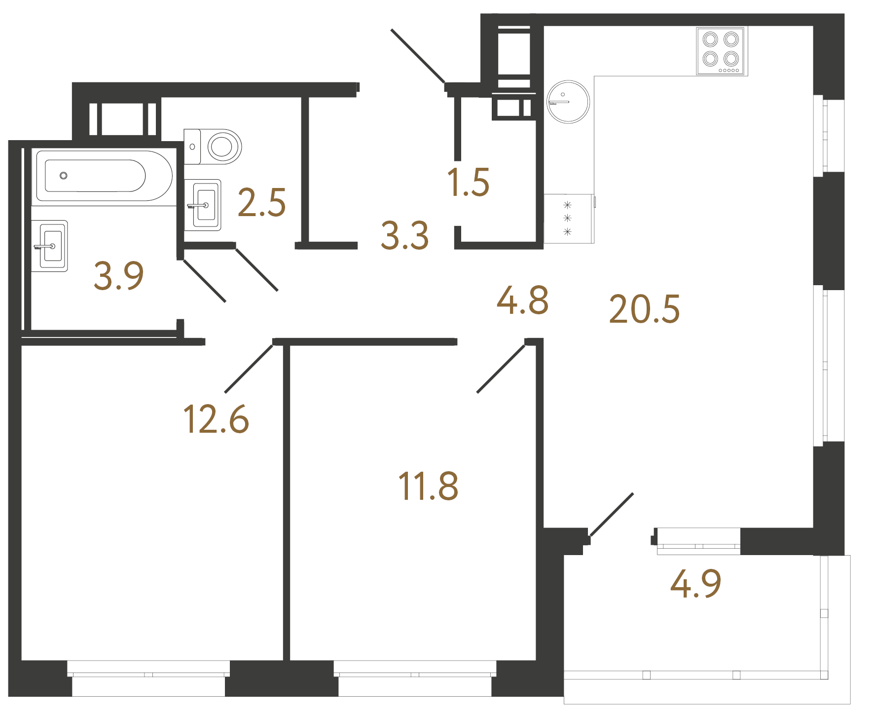 2-комнатная квартира  №20 в Литера: 60.9 м², этаж 5 - купить в Санкт-Петербурге