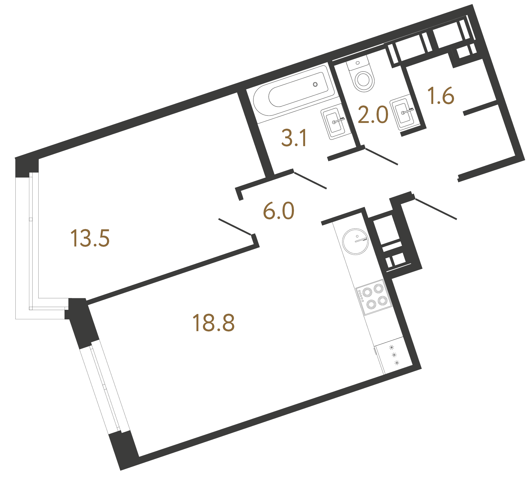 1-комнатная квартира  №128 в Литера: 45 м², этаж 6 - купить в Санкт-Петербурге