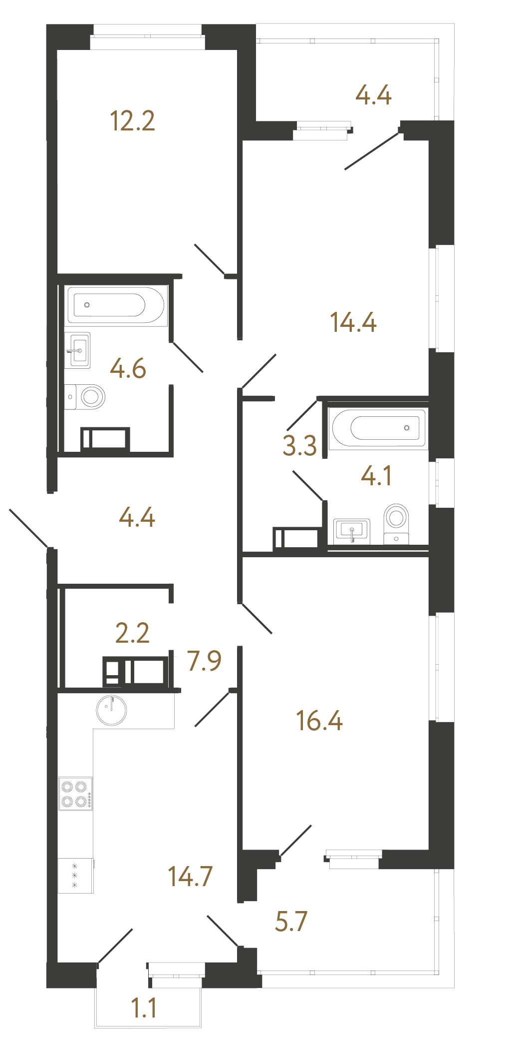 3-комнатная квартира, 84.2 м²; этаж: 6 - купить в Санкт-Петербурге