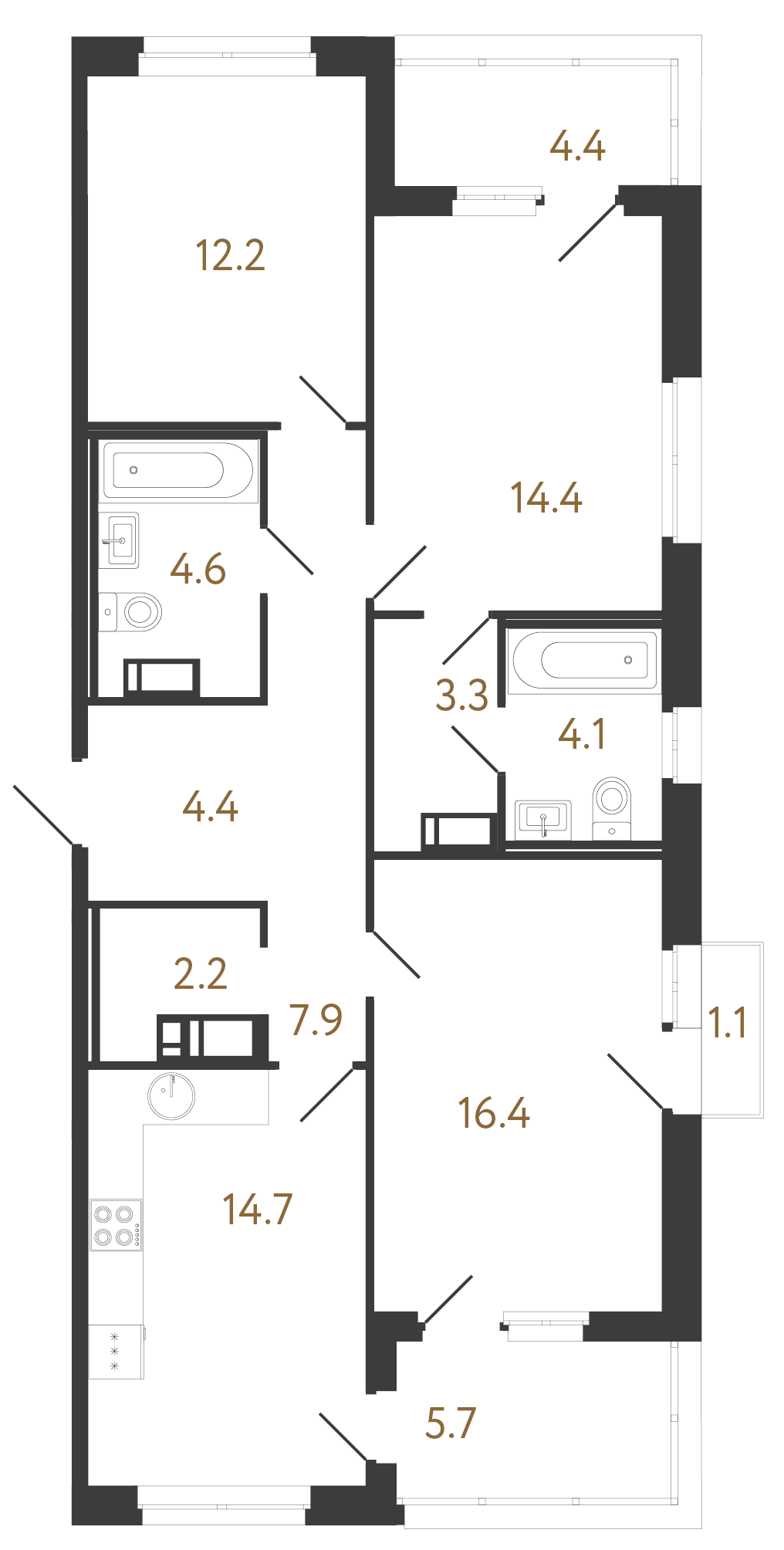 3-комнатная квартира  №157 в Литера: 84.2 м², этаж 5 - купить в Санкт-Петербурге