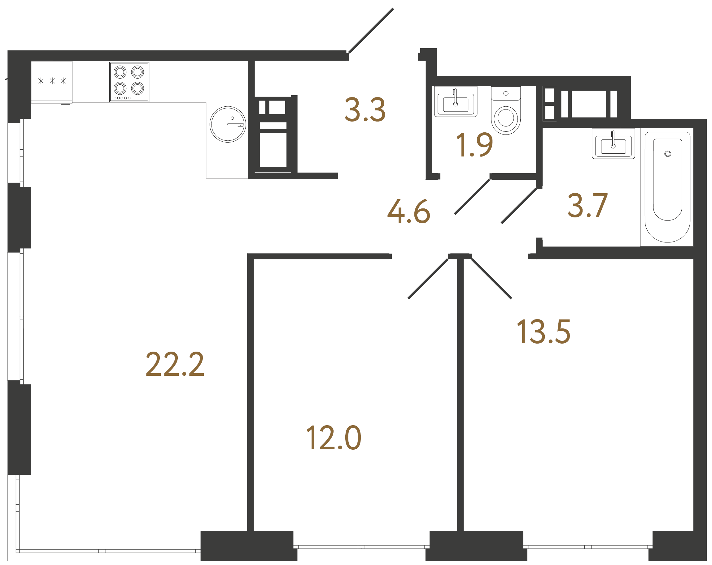 2-комнатная квартира, 61.2 м²; этаж: 11 - купить в Санкт-Петербурге