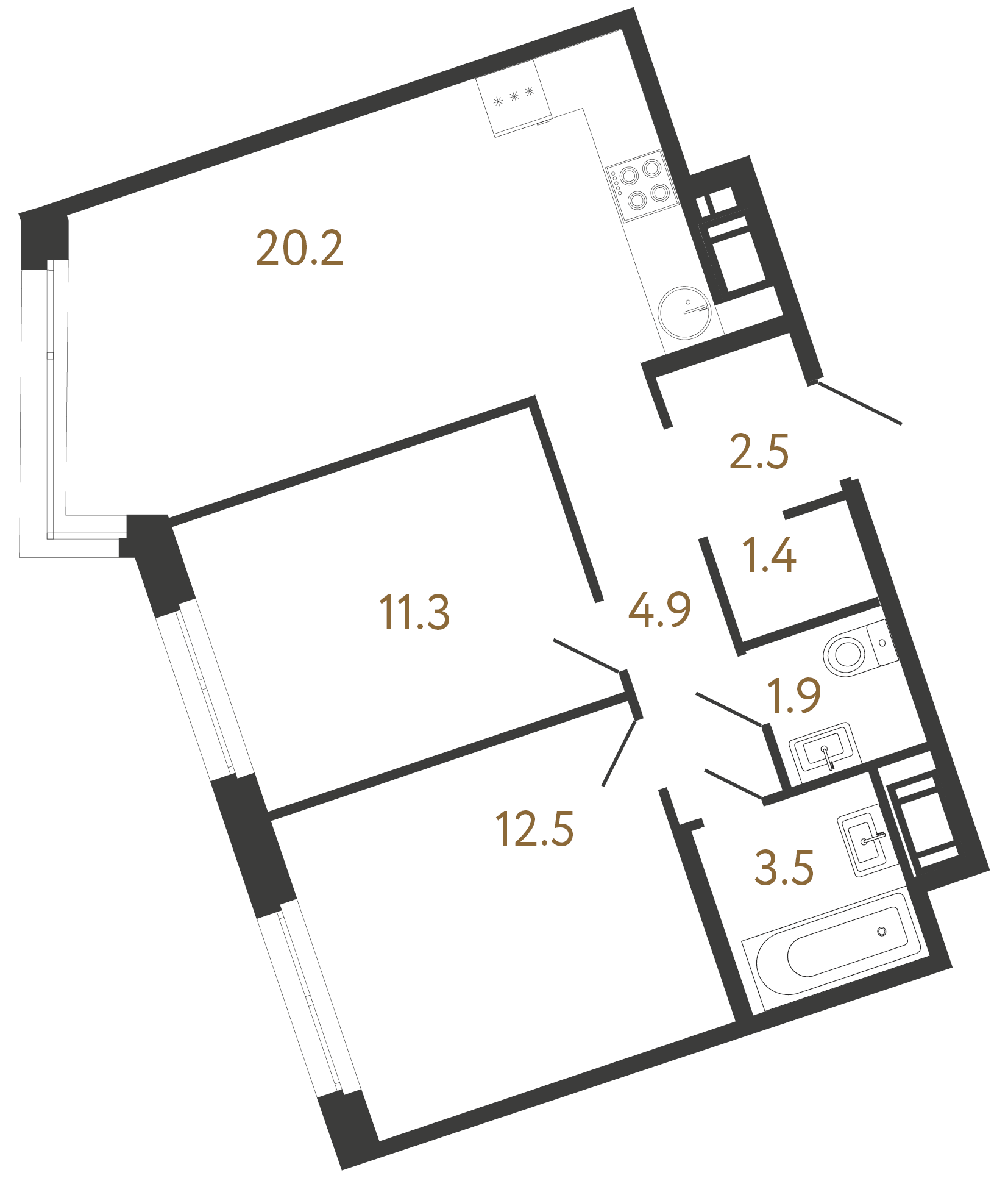 2-комнатная квартира №6 в: Литера: 58.2 м²; этаж: 7 - купить в Санкт-Петербурге