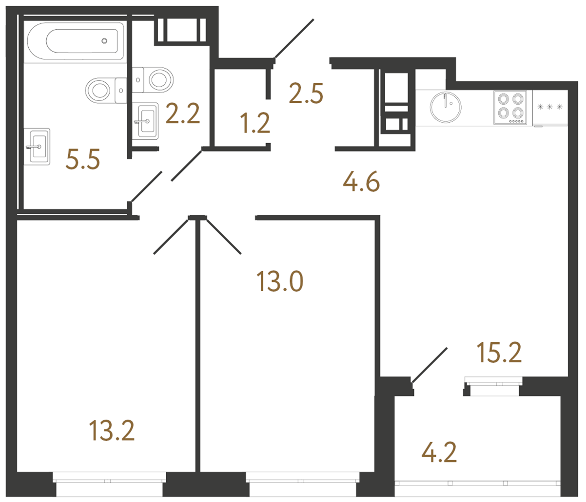 2-комнатная квартира  №31 в Литера: 57.4 м², этаж 8 - купить в Санкт-Петербурге