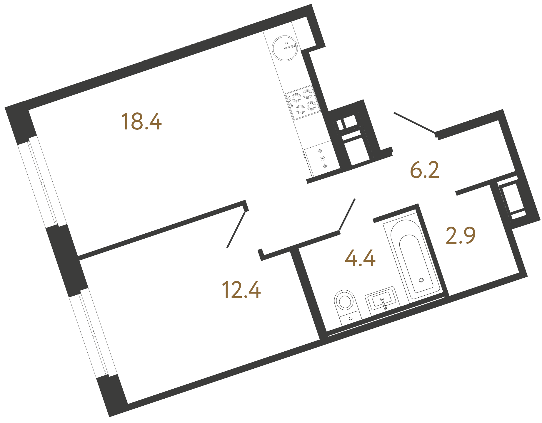 1-комнатная квартира  №125 в Литера: 44.3 м², этаж 6 - купить в Санкт-Петербурге